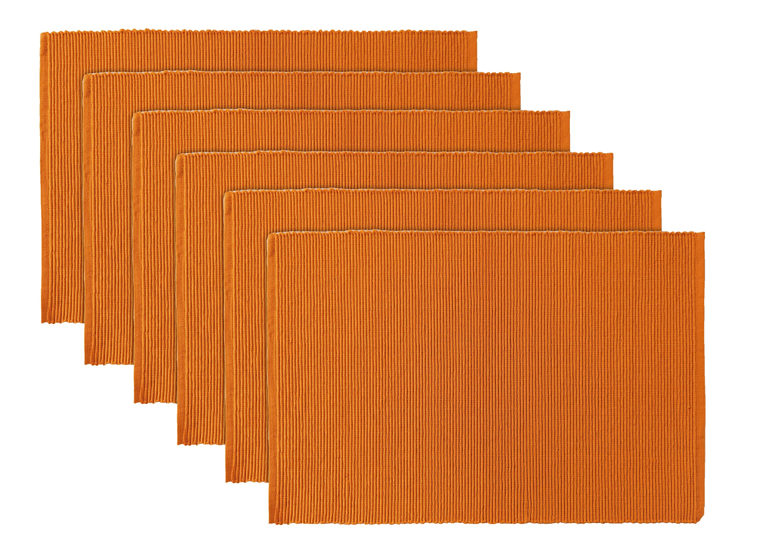 Avka Studio 100% Cotton Ribbed Placemats - Set Of 6-13 X 19 Inches - Orange - Everyday/Fall/Thanksgiving/Halloween Cloth Table M