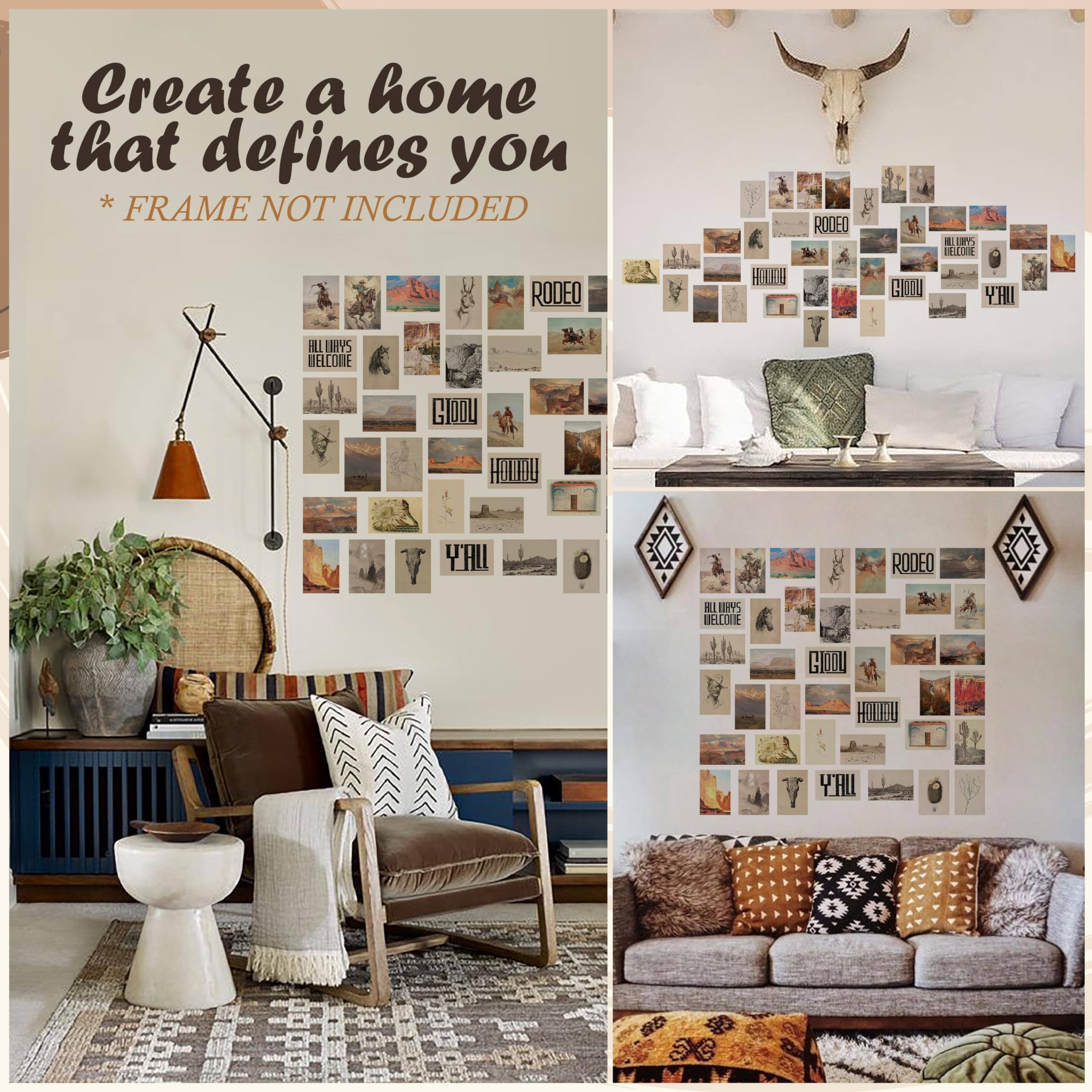 97 Decor Boho Western Decor For Home - 40 Pcs Collage Western Wall Decor For Bedroom, Boho Ranch Southwestern Wall Art Prints, O