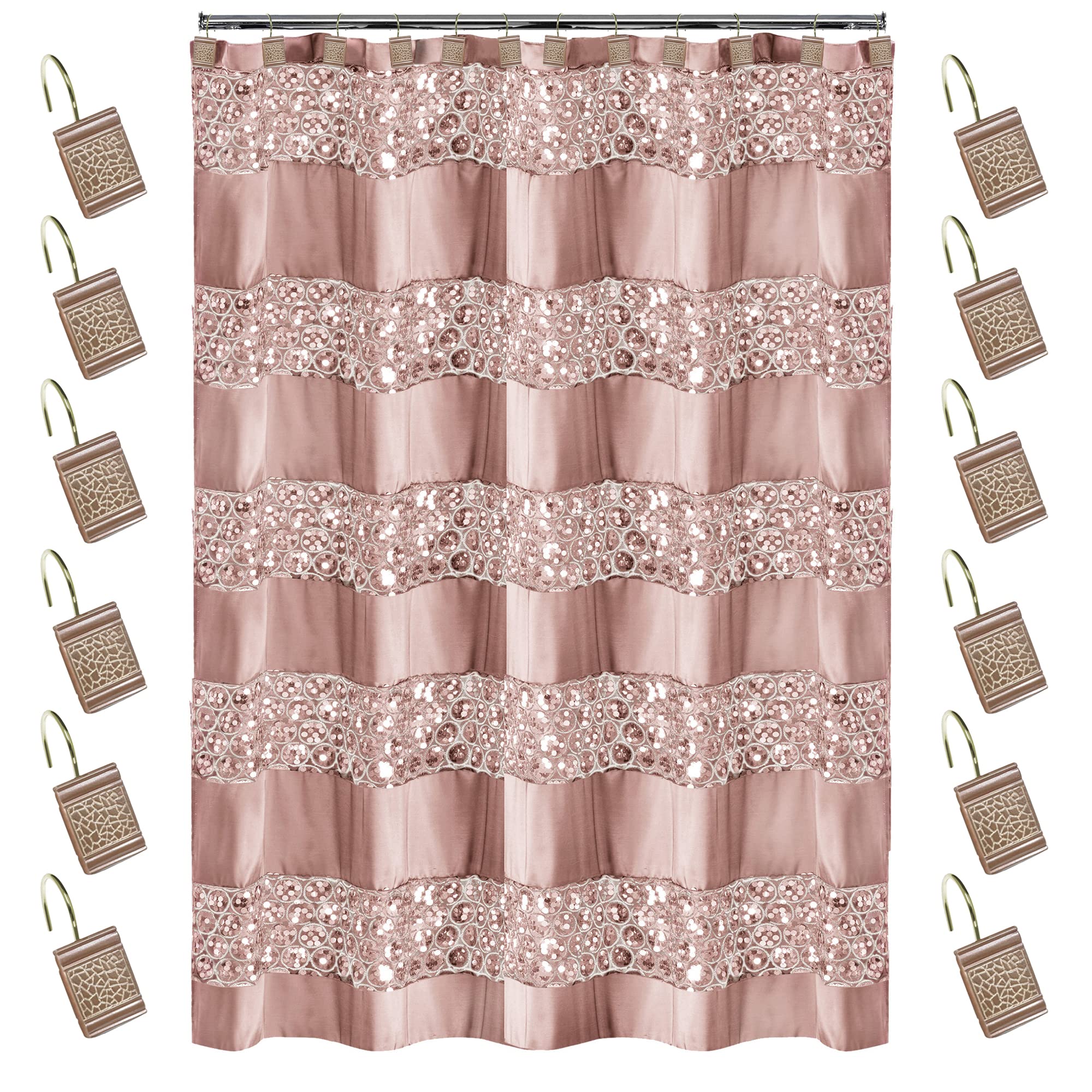 Zahari Home 13Pc Sinatra Bathroom Shower Curtain Set Blush Shower Curtain & 12 Shower Curtain Hooks Luxury Fabric Shower Curtain