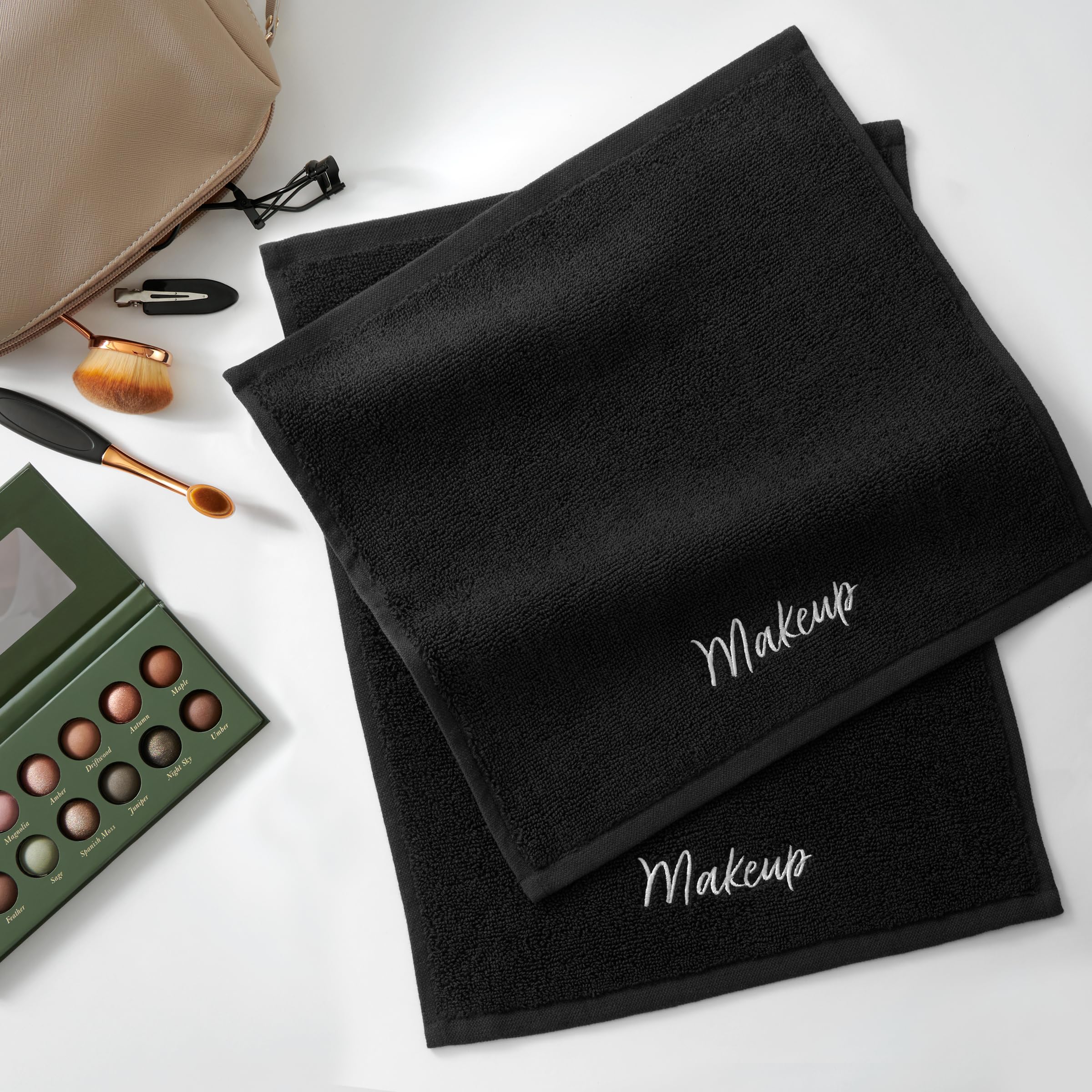Arkwright Makeup Towels - 100% Cotton, Super Soft Washcloths, 13x13 in, Black, Pack of 6 for Gentle Face Makeup Removal