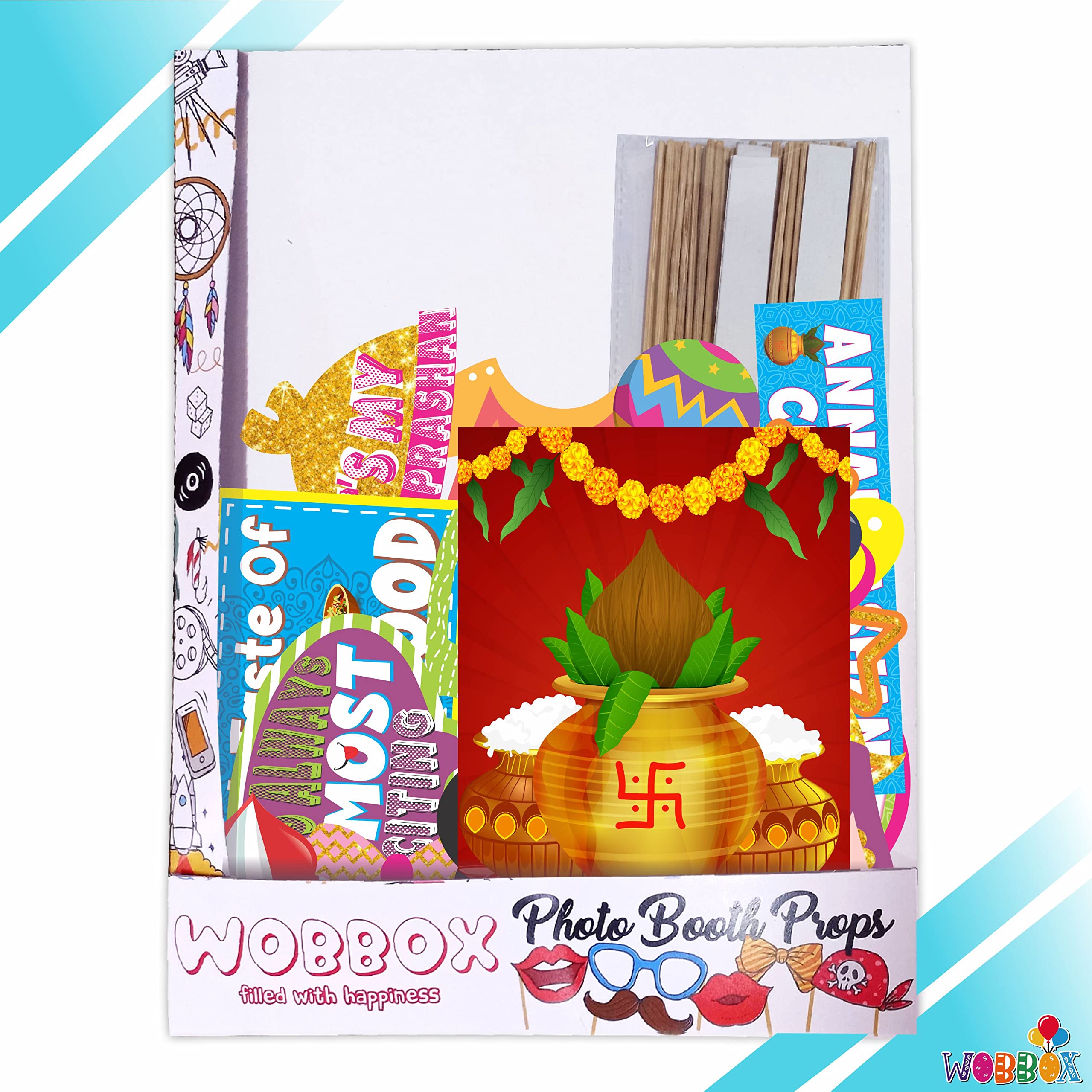 WOBBOX Photo Booth Party Props with Bunting Banner Hindi Shubh Annaprashan Red & Golden Gliter Color Font, Decoration Item