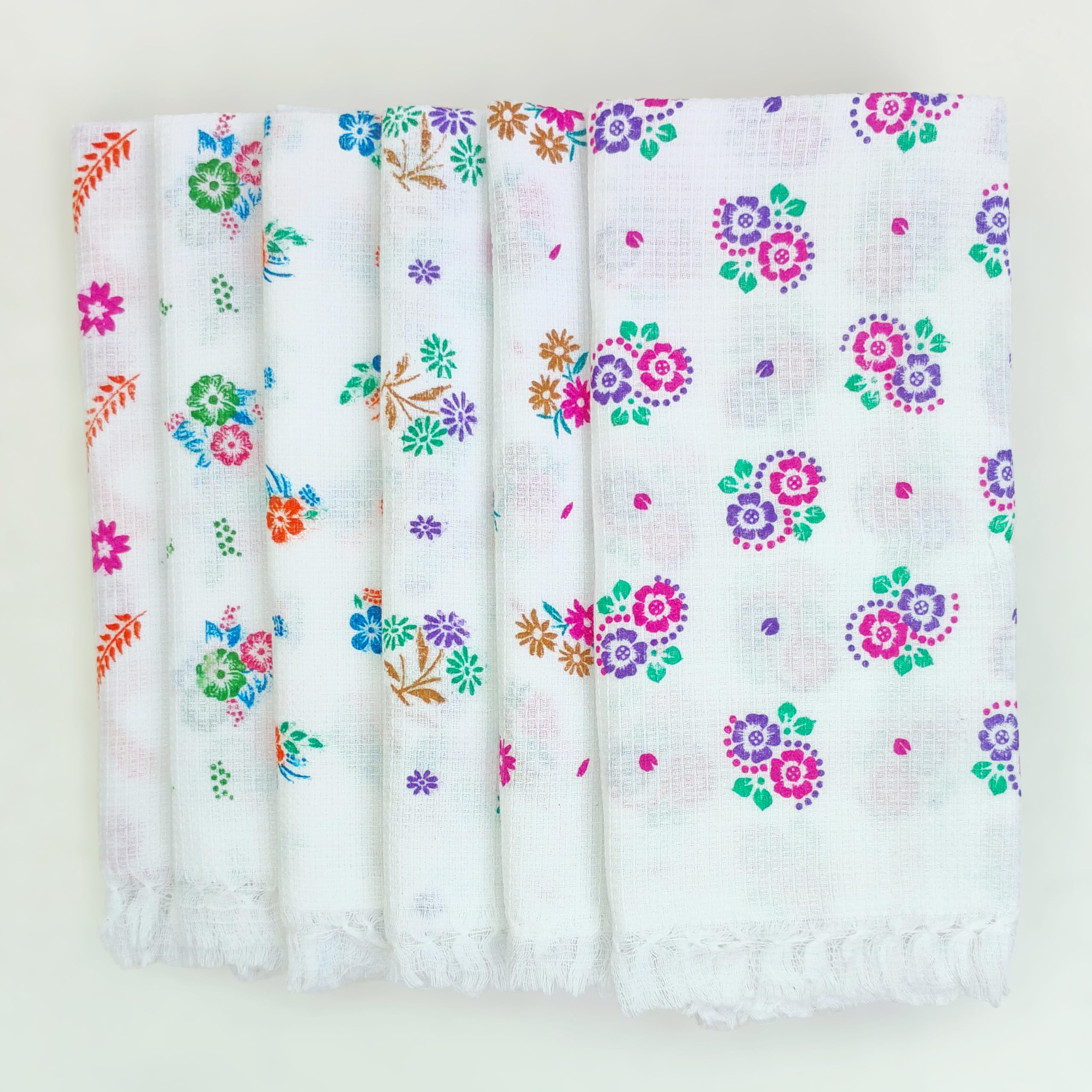 Velirson 100% Pure Cotton Waffle White Hand Block Printed Bath Towels Very Thin Lightweight | Ultra Soft Fine Stitched Edges | S