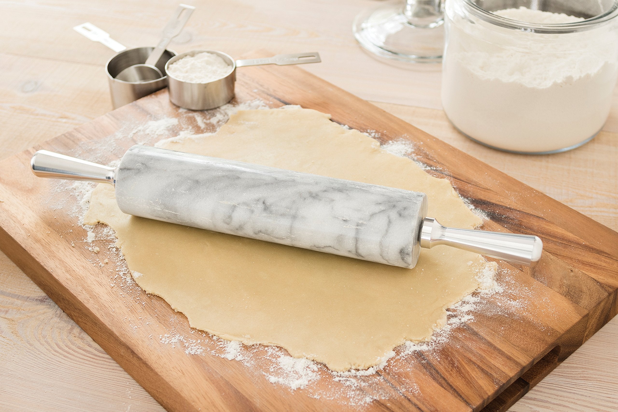 Fox Run 8648 Marble Rolling Pin And Base, 2.5 X 17.5 X 3 Inches, White, Aluminum Handles