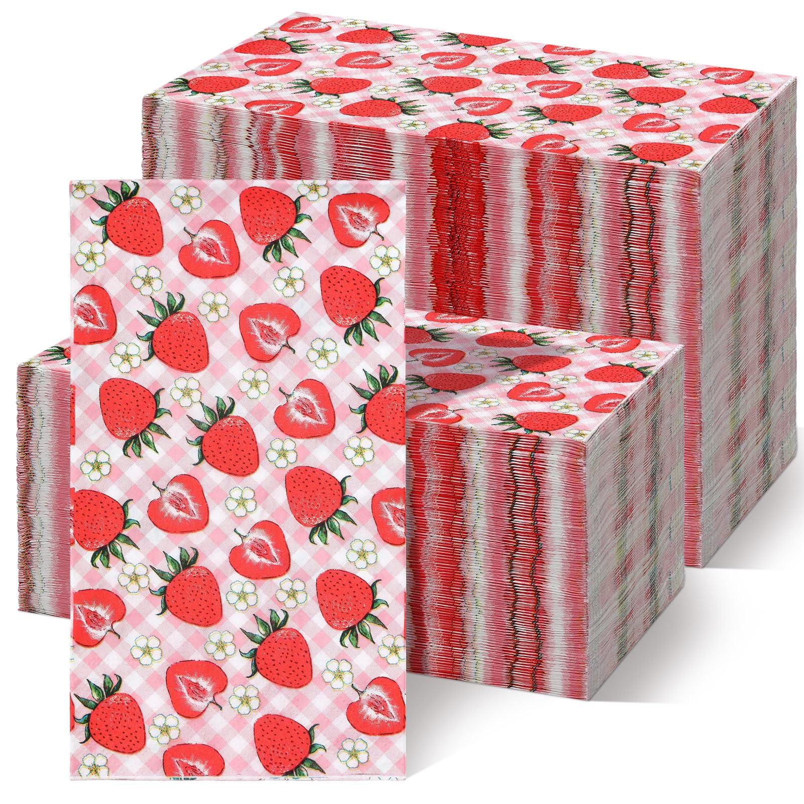 Epakh 200 Pcs Bulk Strawberry Paper Napkins 2 Ply Disposable Summer Fruit Party Napkins Watercolor Berry Sweet Strawberry Dinner