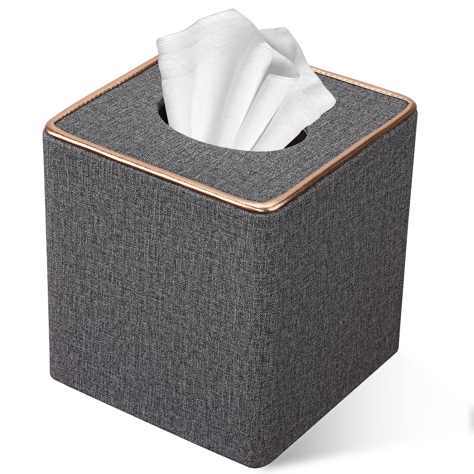 Tissue Box Cover, Pu Leather Tissue Box Holder Square Kleenex Box Covers For Home/Office/Car Decoration 5.3''X5.3''X5.8'' - Grey
