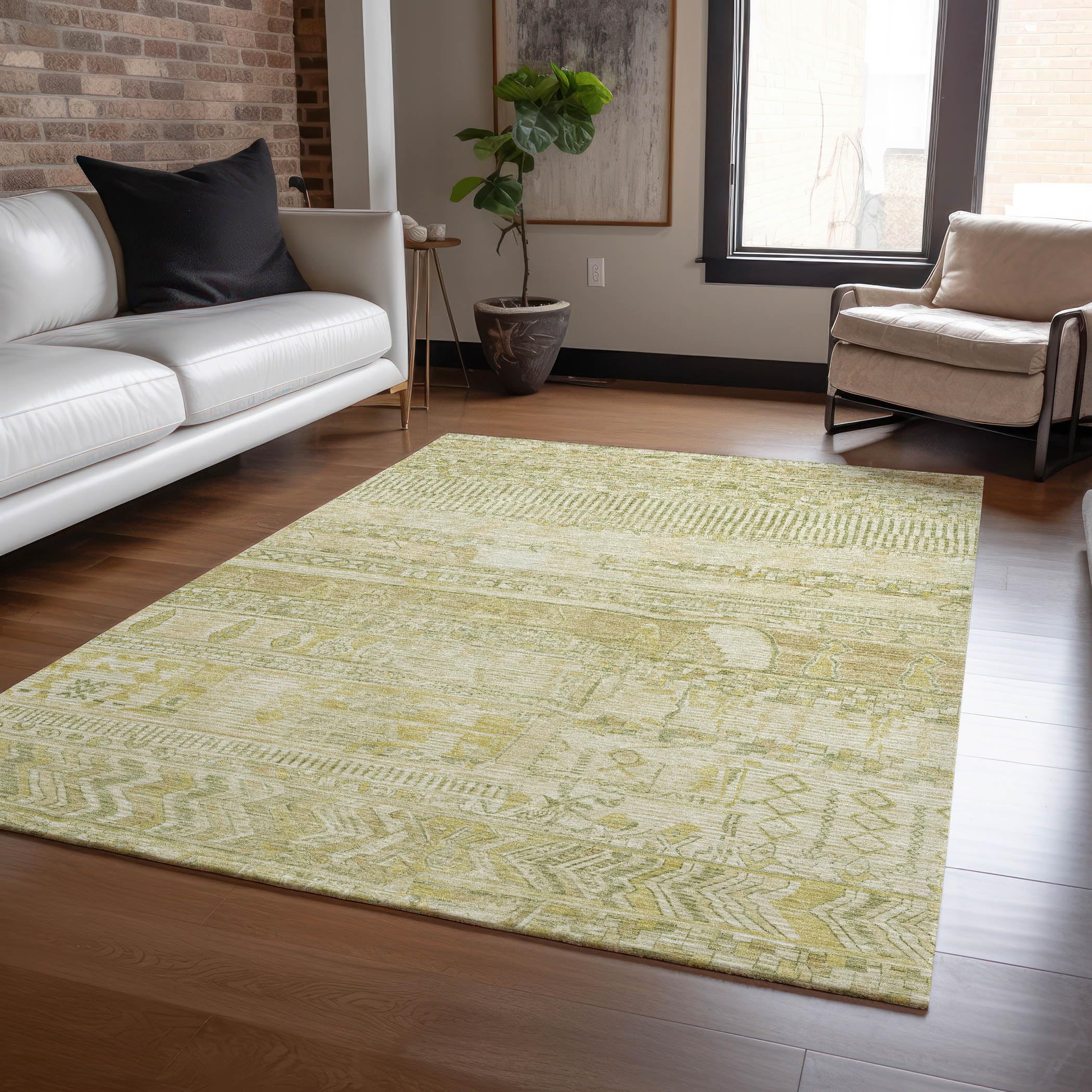 Machine Washable Indoor/Outdoor Chantille Tan 5 x 76 Rug