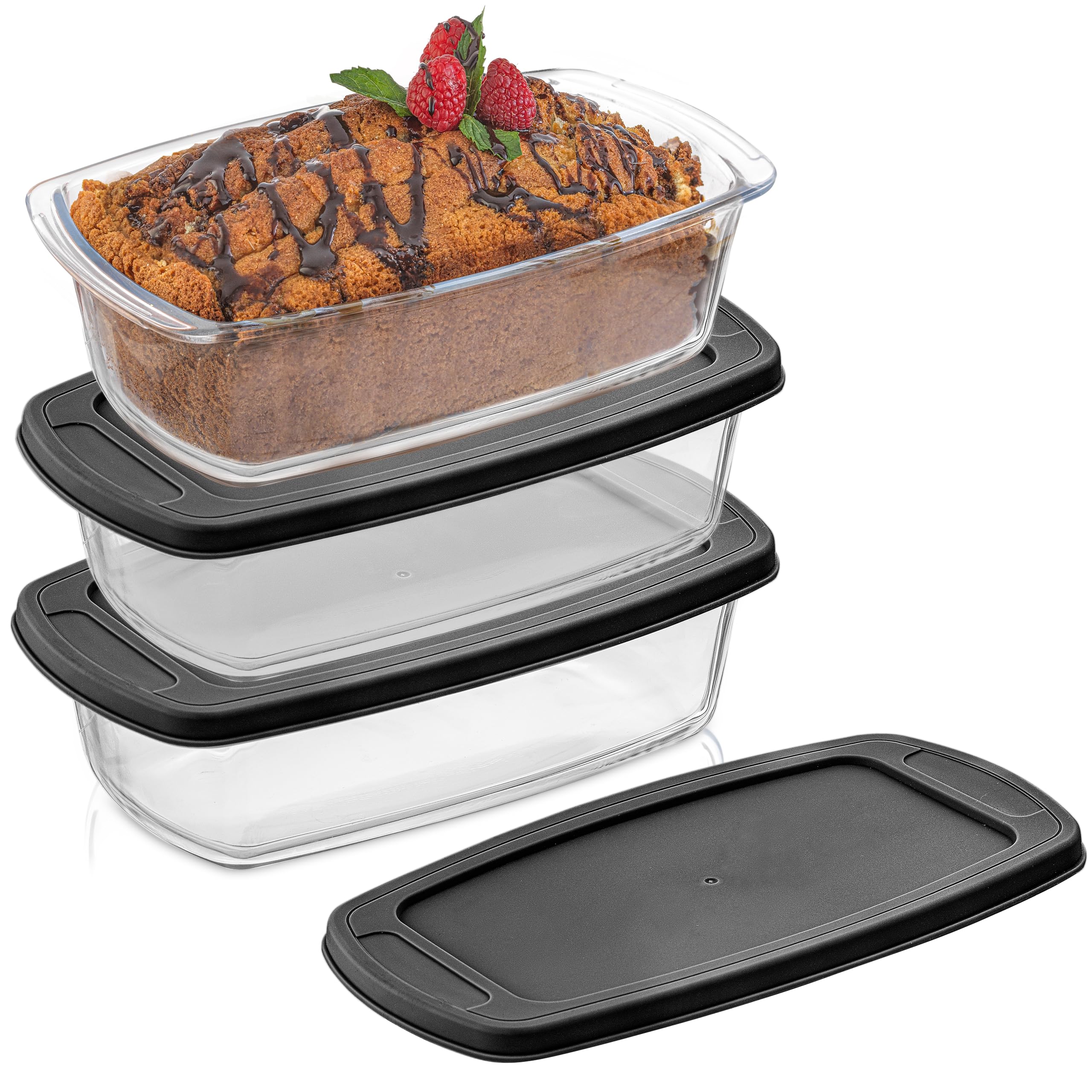 JoyJolt 3pc Loaf Pans for Baking Bread with Lids Baking Set. 1.9 Quart, Large Rectangular Baking Dish With Lid. Oven Pan, Banana