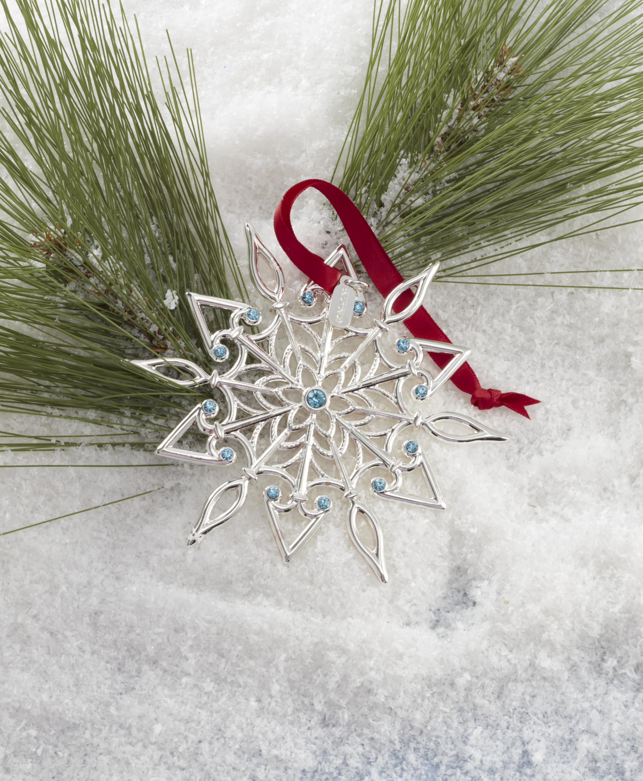Lenox Ornament, 2025 Snow Majesty Silverplate Ornament, Stainless Steel Christmas Tree Decoration, Snowflake Design, Blue Jewele