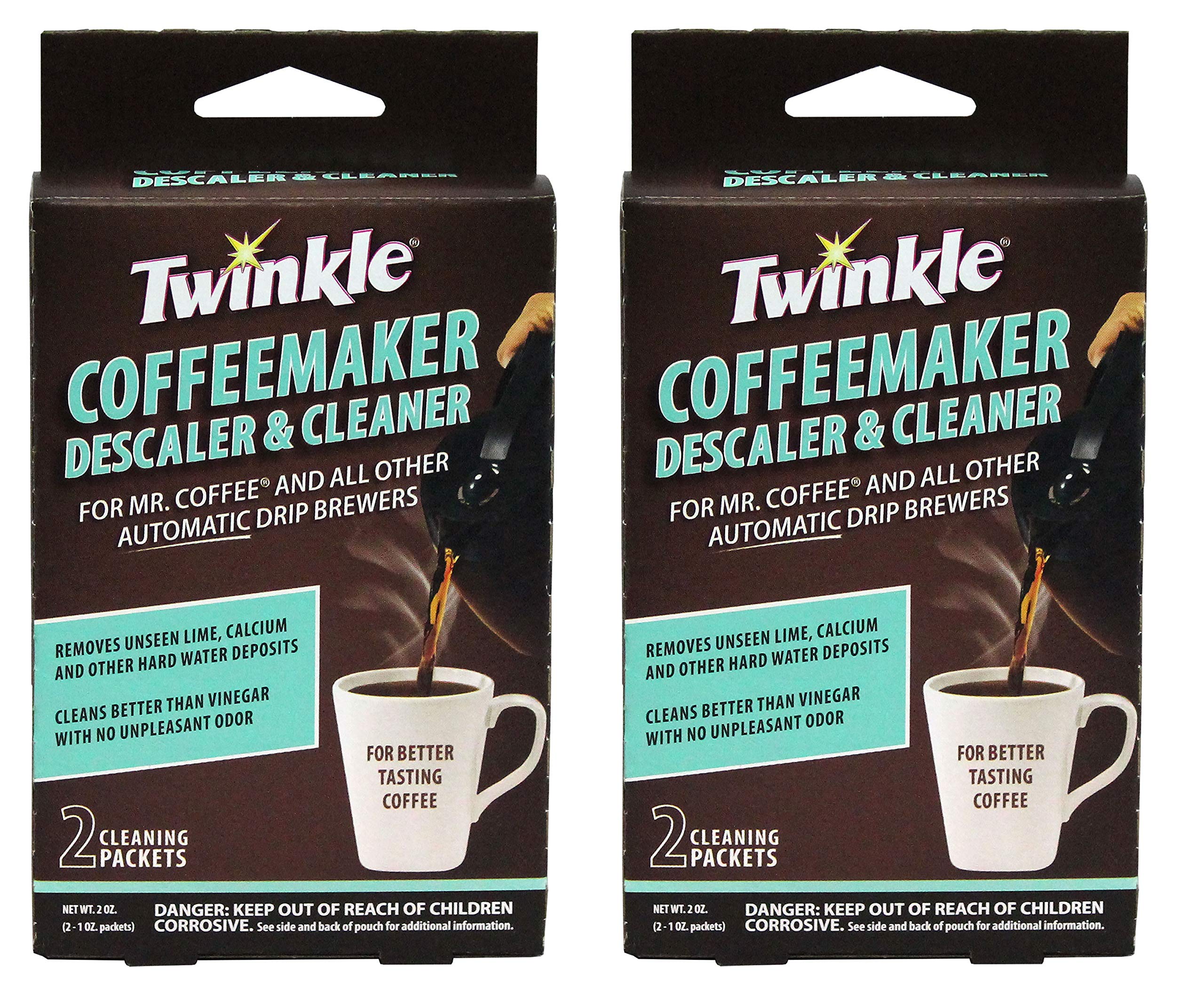 Twinkle Coffeemaker Cleaner & Descaler - Compatible With Mr. Coffee & All Automatic Drip Units - Set Of 2 (Total 4 Packets)