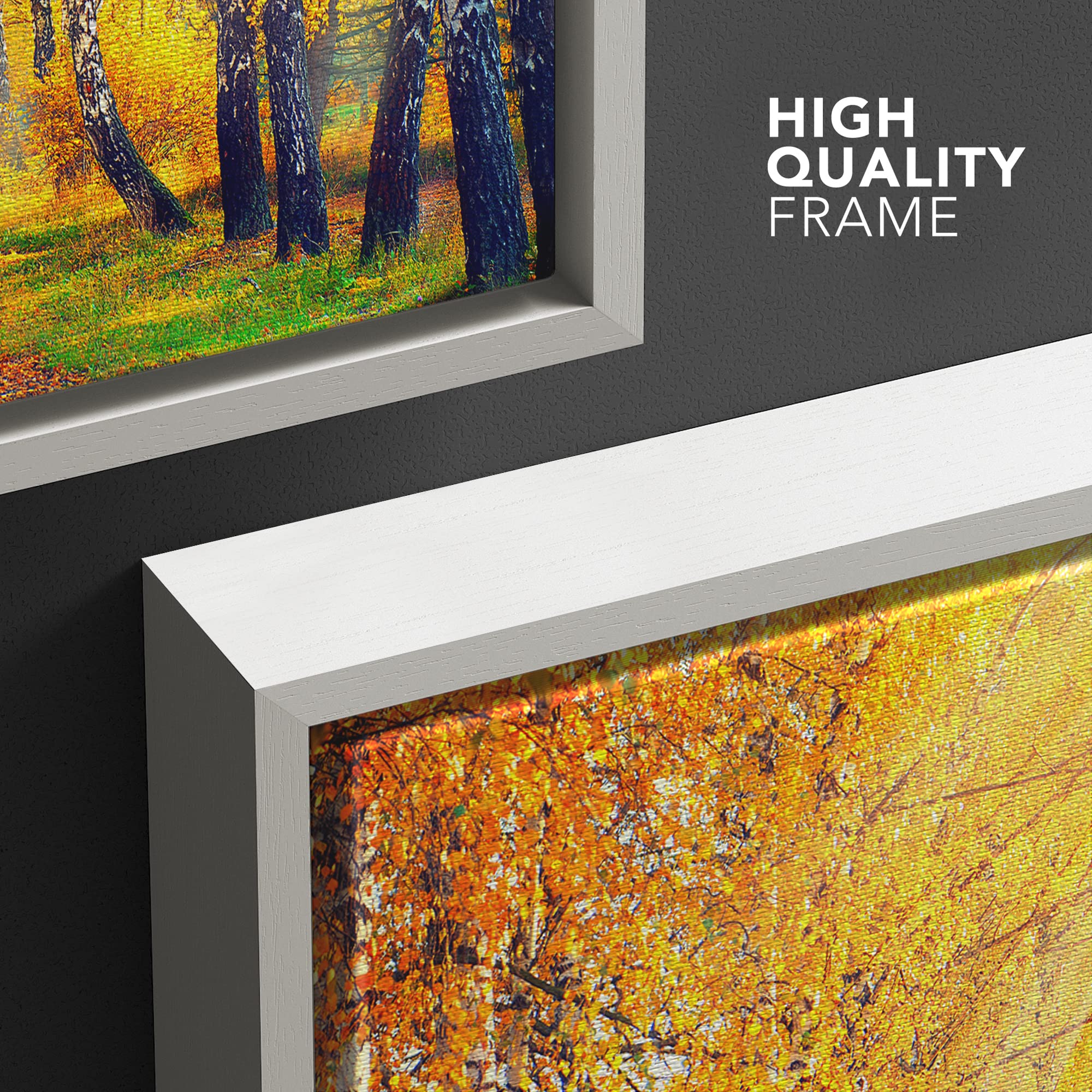 wall26 Framed Canvas Print Wall Art Sunlight Shine Over Yellow Autumn Forest Path Nature Wilderness Photography Modern Art Rustic Scenic Multicolor for Living Room  Bedroom  Office - 16''x24'' White