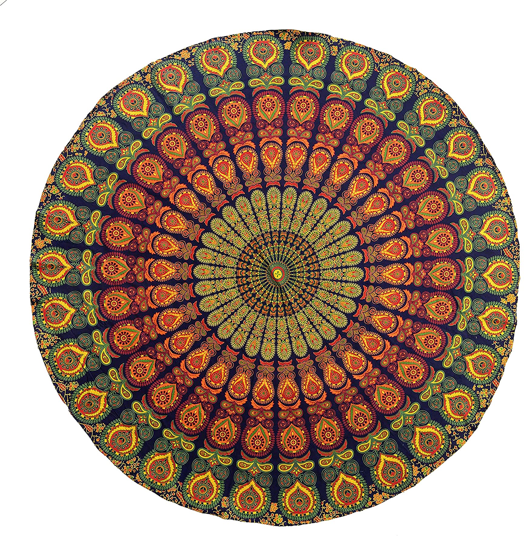 Raajsee Yellow Mandala Round Beach Tapestry Hippie/Boho Beach Blanket/Indian Cotton Throw Bohemian Round Table Cloth/Aesthetic T