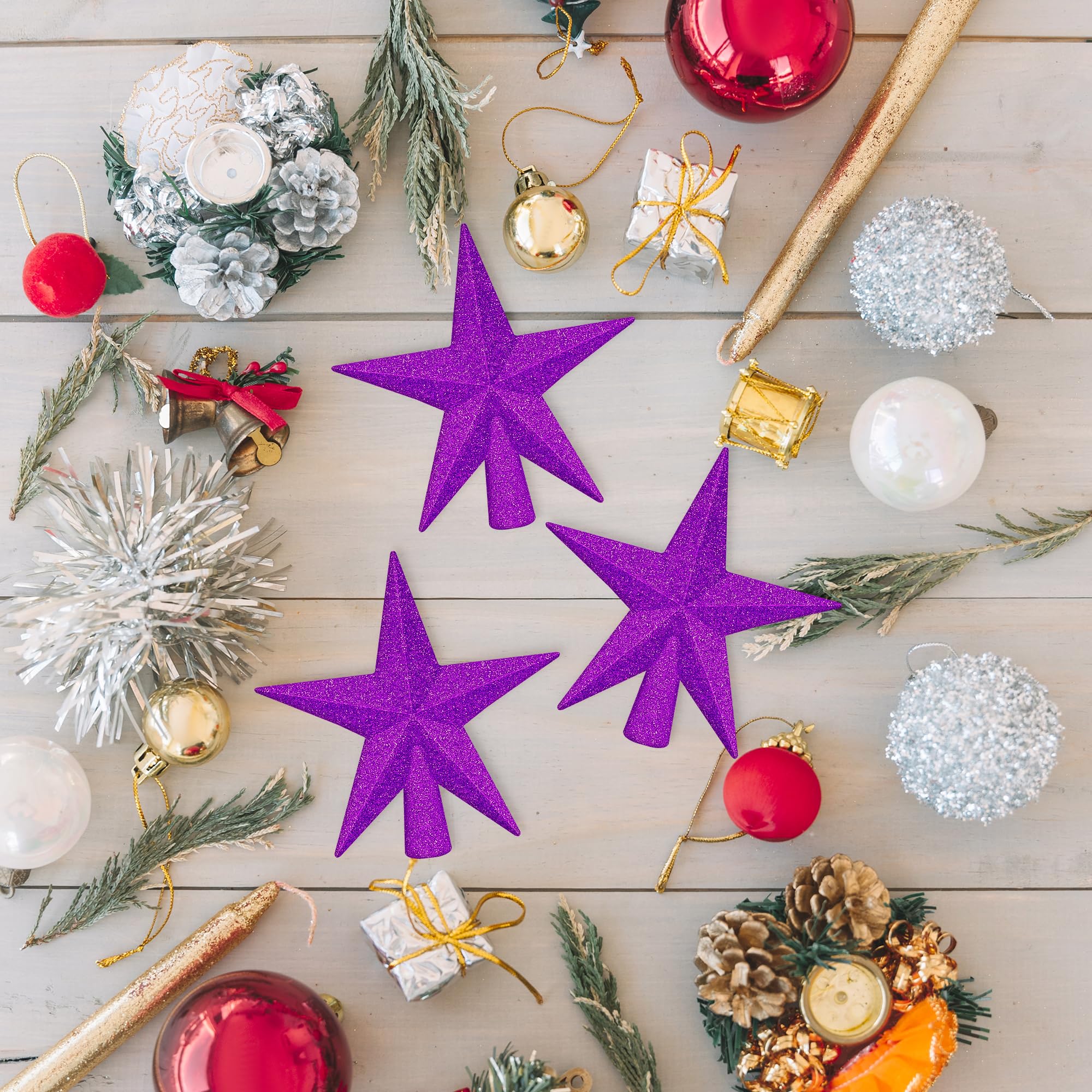 1PCS Christmas Tree Star Topper, Purple 4 Xmas Tree Topper Decorations, Glitter Shatterproof Mini Bethlehem Star Tree Decor, Wat