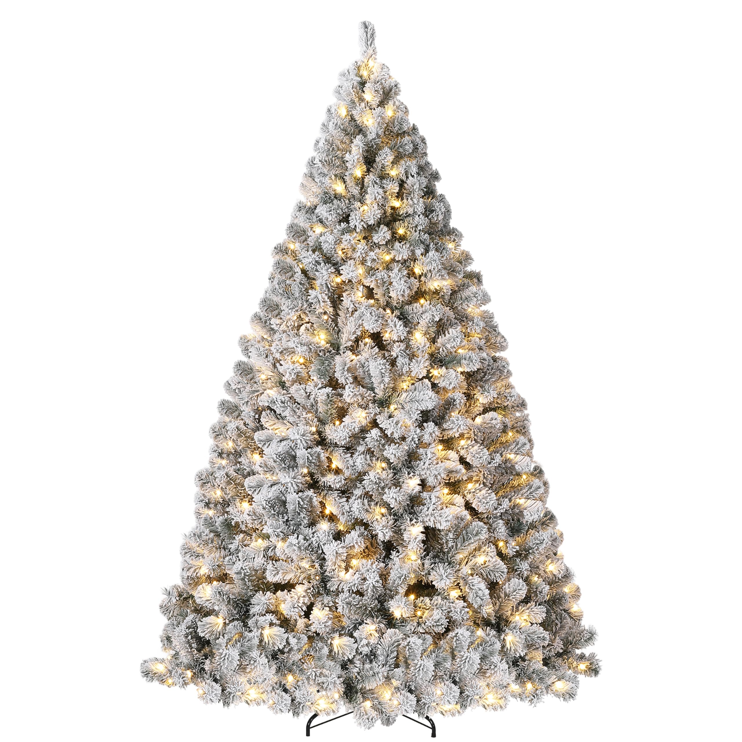 7.5FT Flocked Artificial Christmas Tree with 450 Warm White LEDs - Pre-Lit PVC Snow Tree, Foldable Stand & Foot Pedal, Easy Asse