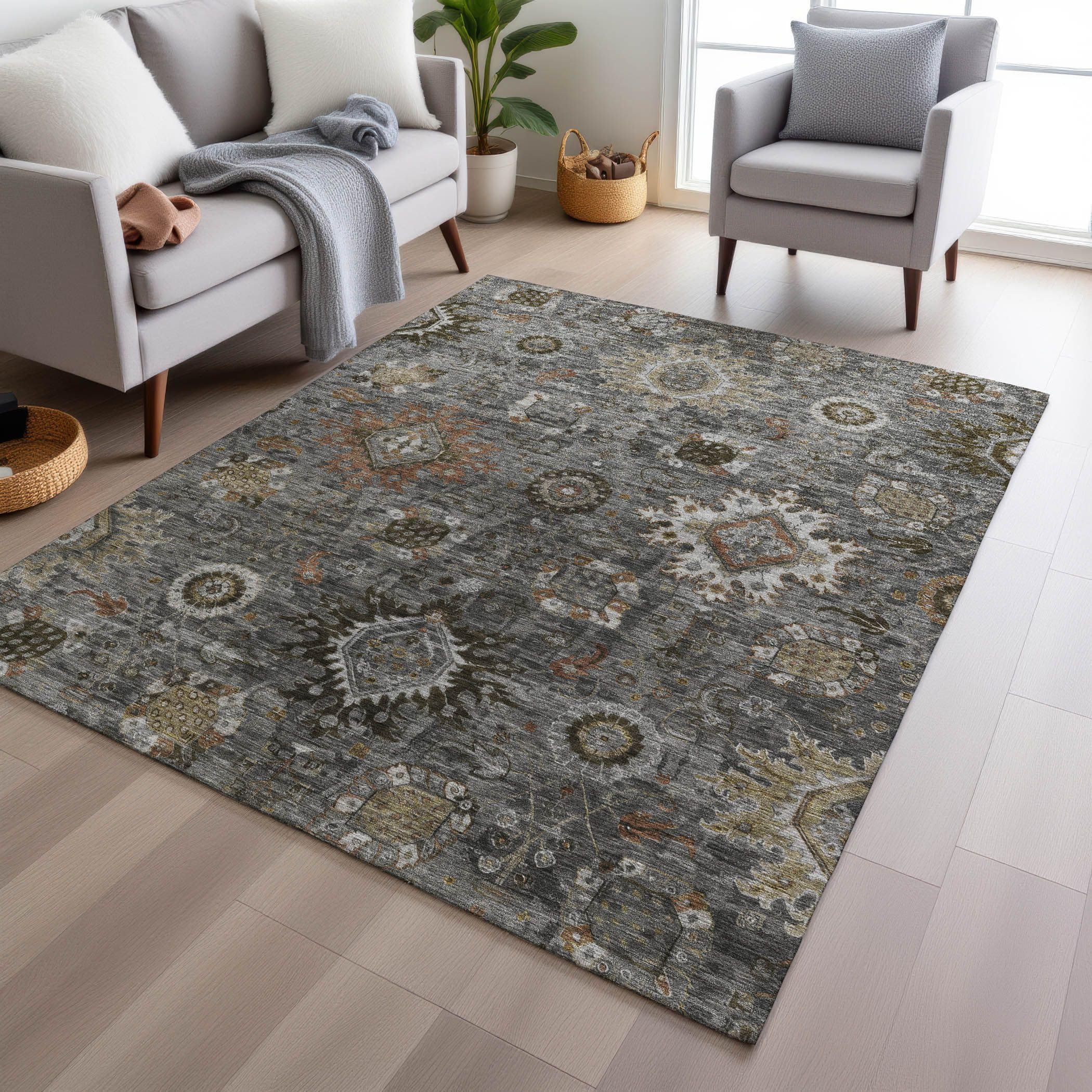 Machine Washable Indoor/Outdoor Chantille Pewter 3 x 5 Rug