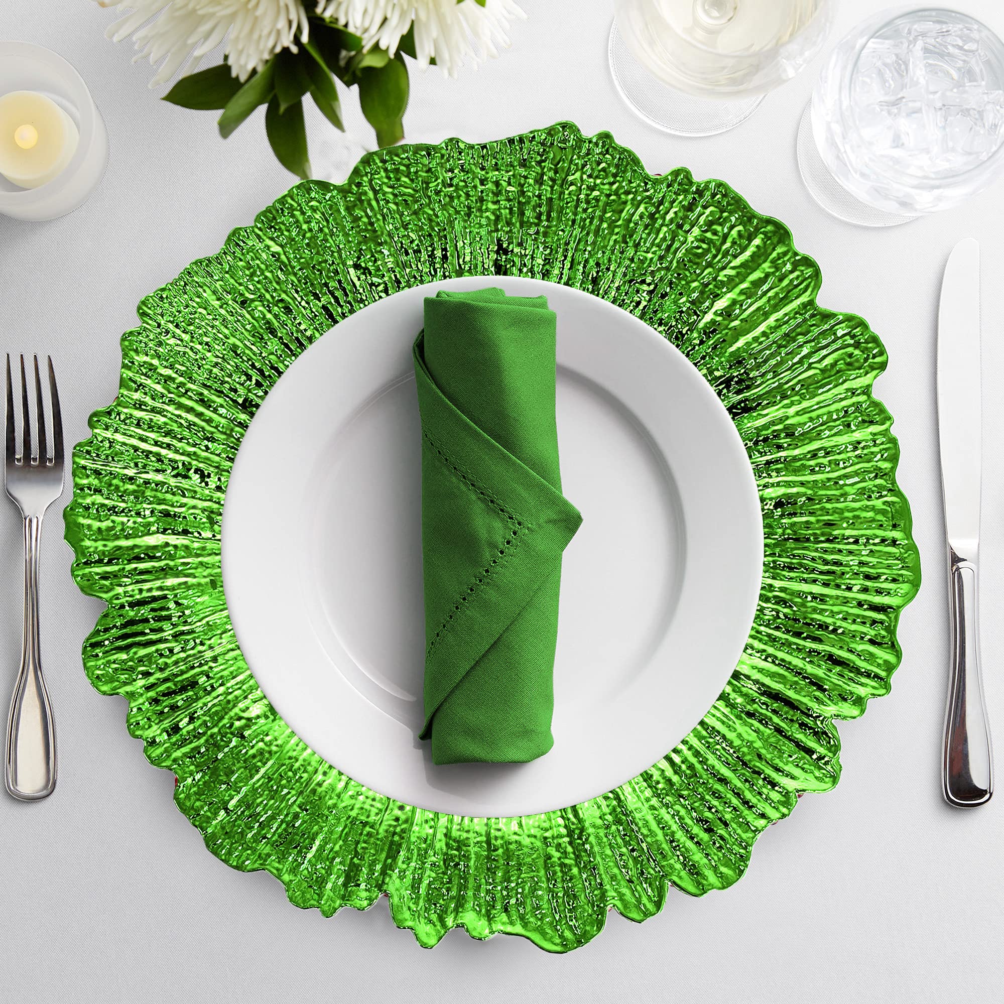 allgala 13-Inch 6-Pack Heavy Quality Plastic Round Charger Plates-Reef Green-HD80335