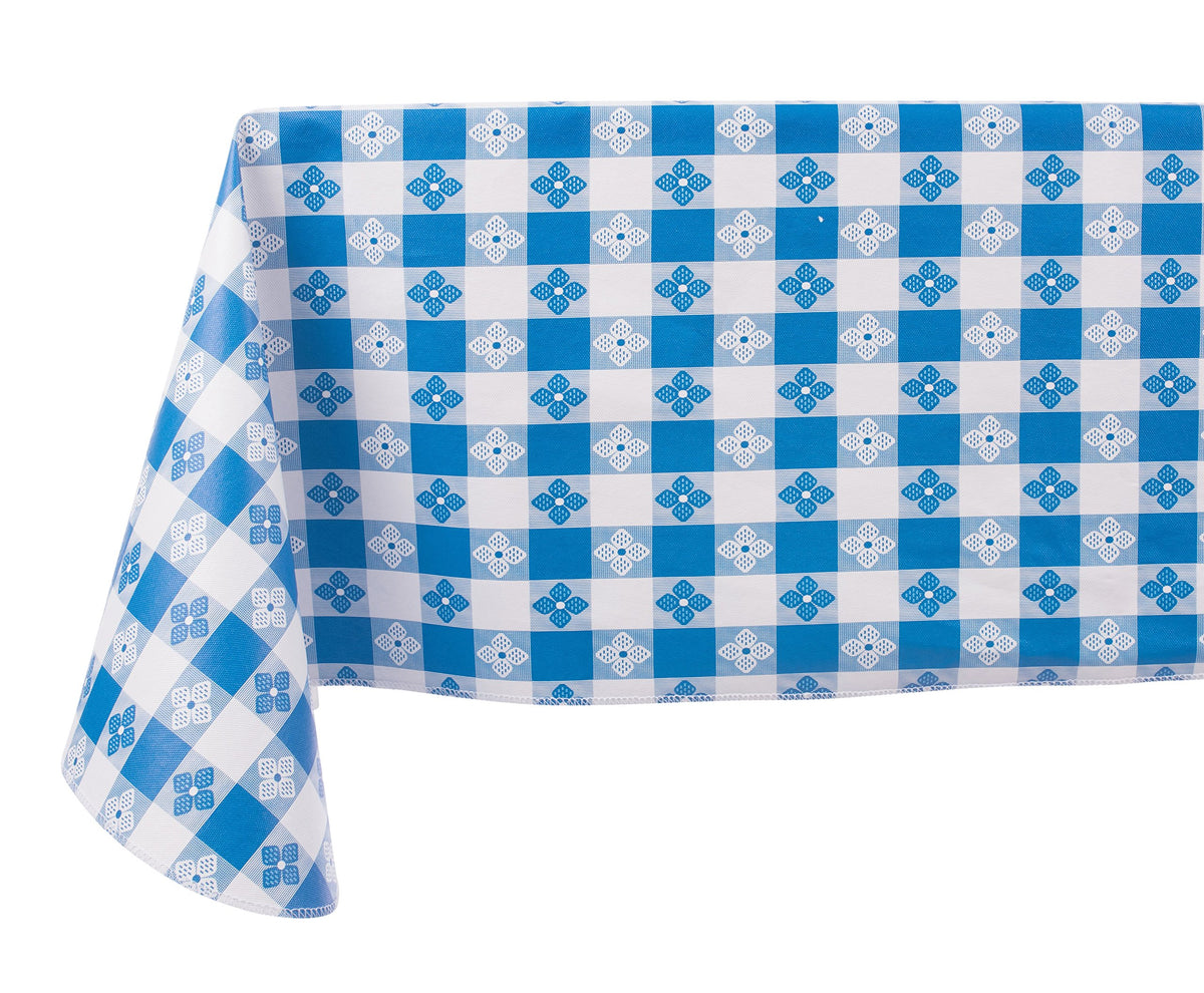 Yourtablecloth Checkered Vinyl Tablecloth With Flannel Backing For Restaurants, Picnics, Bistros, Indoor And Outdoor Dining (Blu