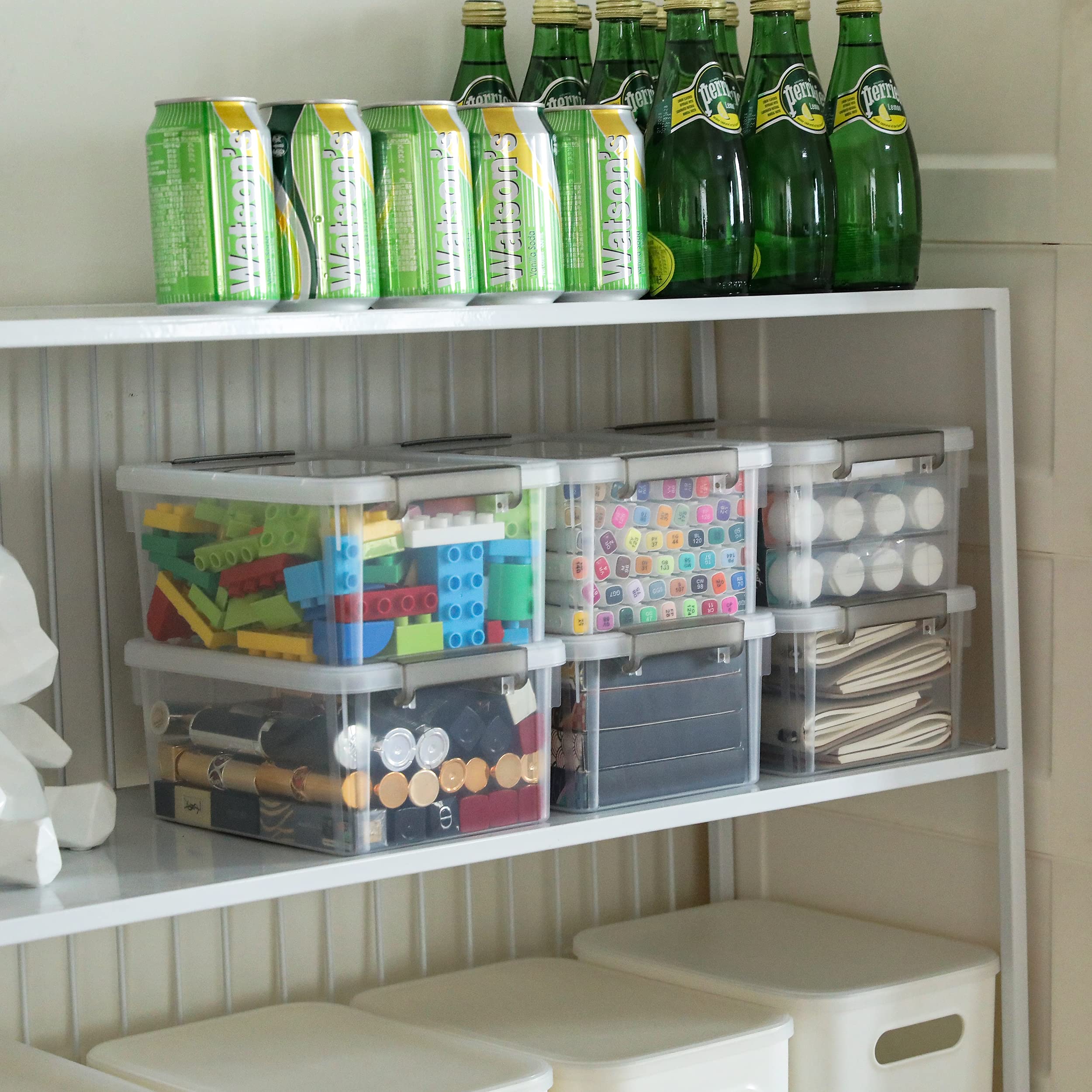 Citylife 8 Packs Small Storage Bins with Lids 3.2 QT Plastic Storage Containers for Organizing Stackable Clear Storage Boxes