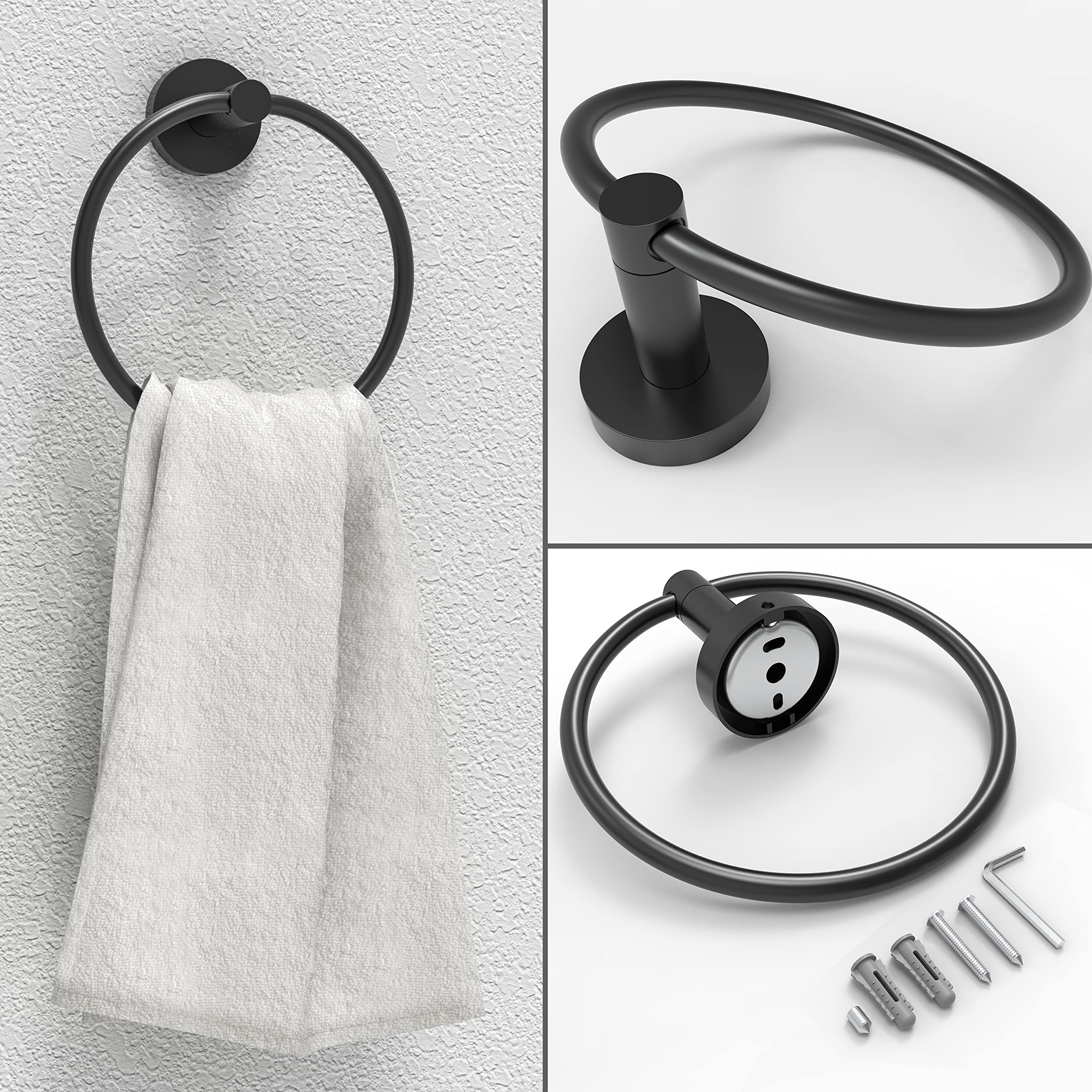 Rarxtr Matte Black Toilet Paper Holder & Towel Ring Sus304 Stainless Steel 2Pc Bathroom Hardware Set With Double Post Pivoting T