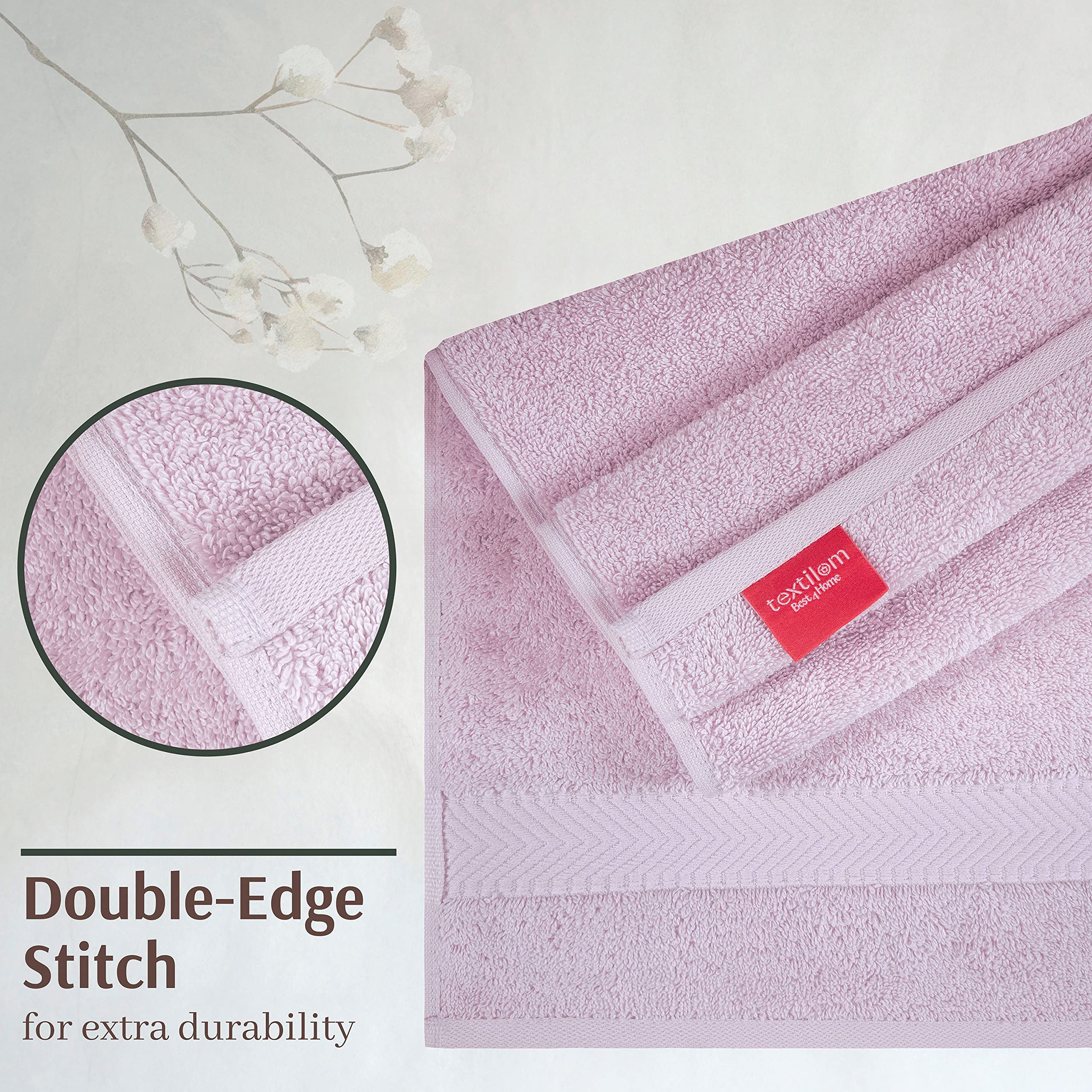 TEXTILOM 100% Turkish Cotton 6 Pcs Bath Towel Set  Luxury Soft & Absorbent Bathroom Towels Set (2 Bath Towels  2 Hand Towels  2 Washcloths)- Lilac