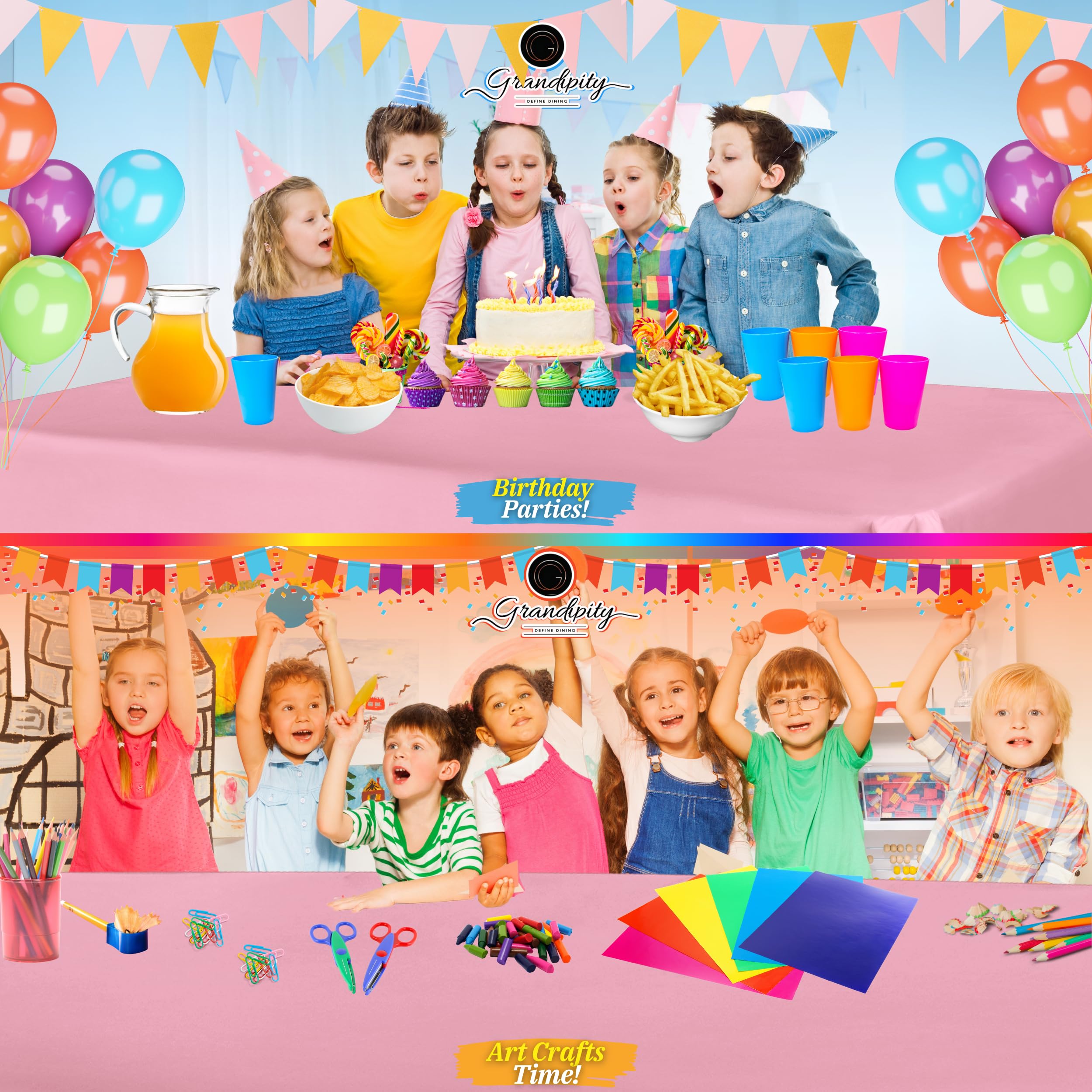 Grandipity Pink Plastic Table Cloth Disposable (6 Pk) 54In X 108In Plastic Tablecloths For Rectangle Tables - Premium Party Tabl