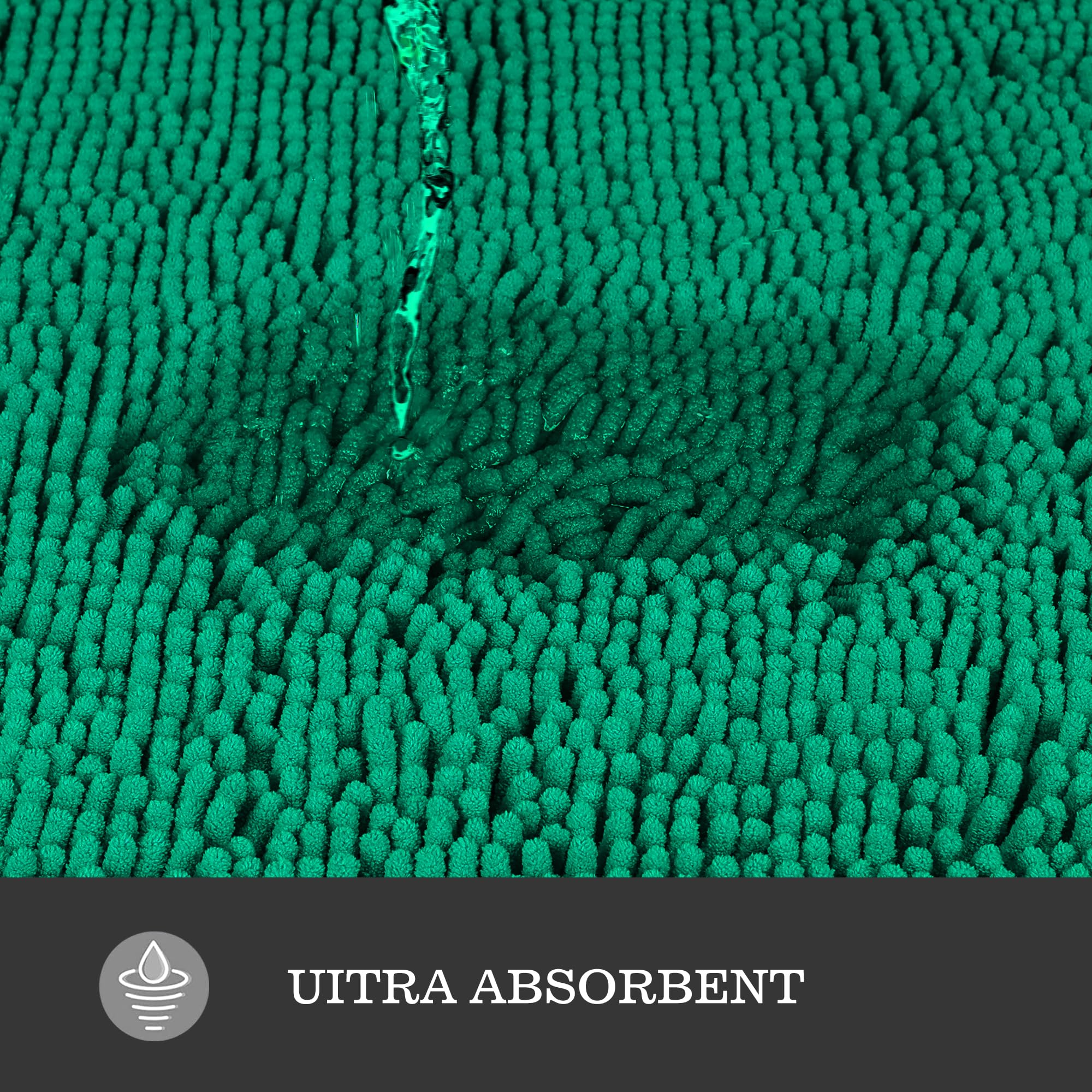Yeaban Emerald Green 47 X 17 Bathroom Rug - Thick Chenille Bath Mats | Absorbent And Washable Bath Rug Non-Slip, Plush And Soft