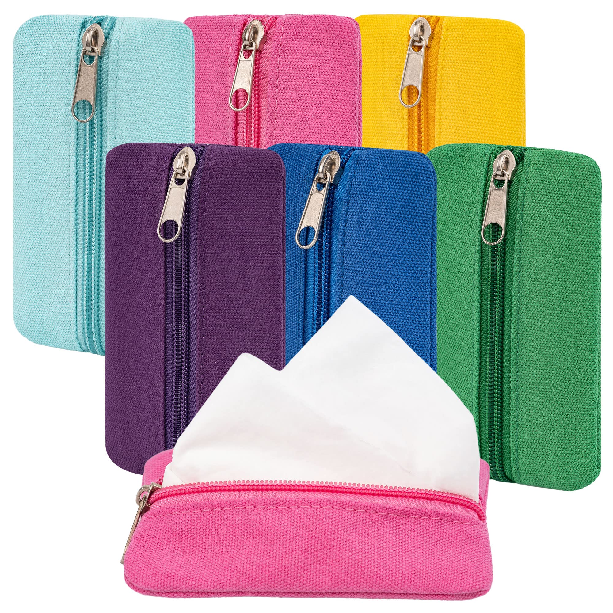 Pocket Tissue Holder, 6 Packs Tissue Holder For Purse, Reusable Travel Tissue Pouch, Fabric Purse Zipper Enclosed Tissue Packs F