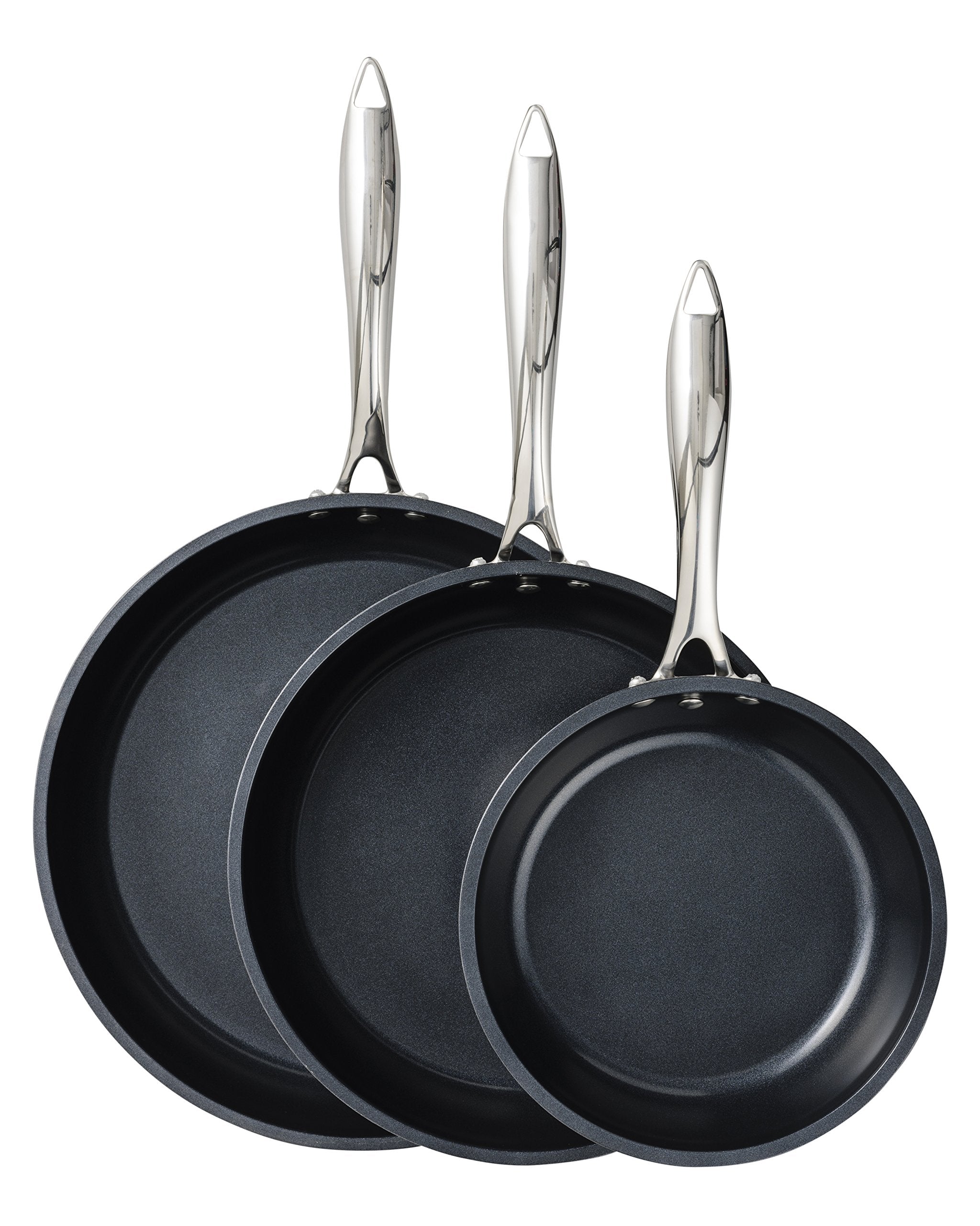 Kyocera Gen-2 Healthy 8, 10 & 12 Ceramic Coated Nonstick 3Piece Fry Pan Set: Black