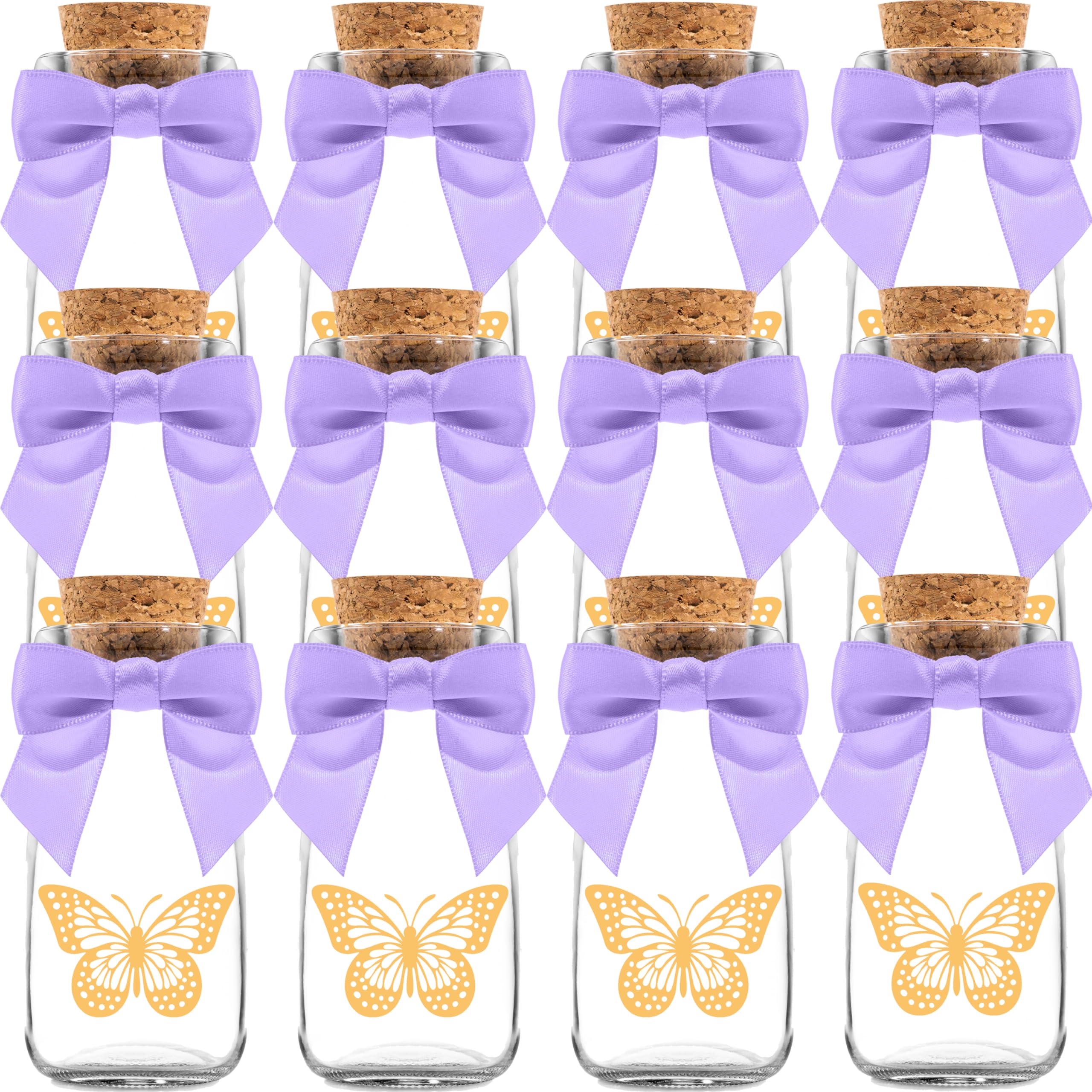 Ethisa 12 Pack Butterfly Party Favor Glass Bottles With Ribbons And Stickers - Vintage Baby Shower And Birthday Favors For Guest