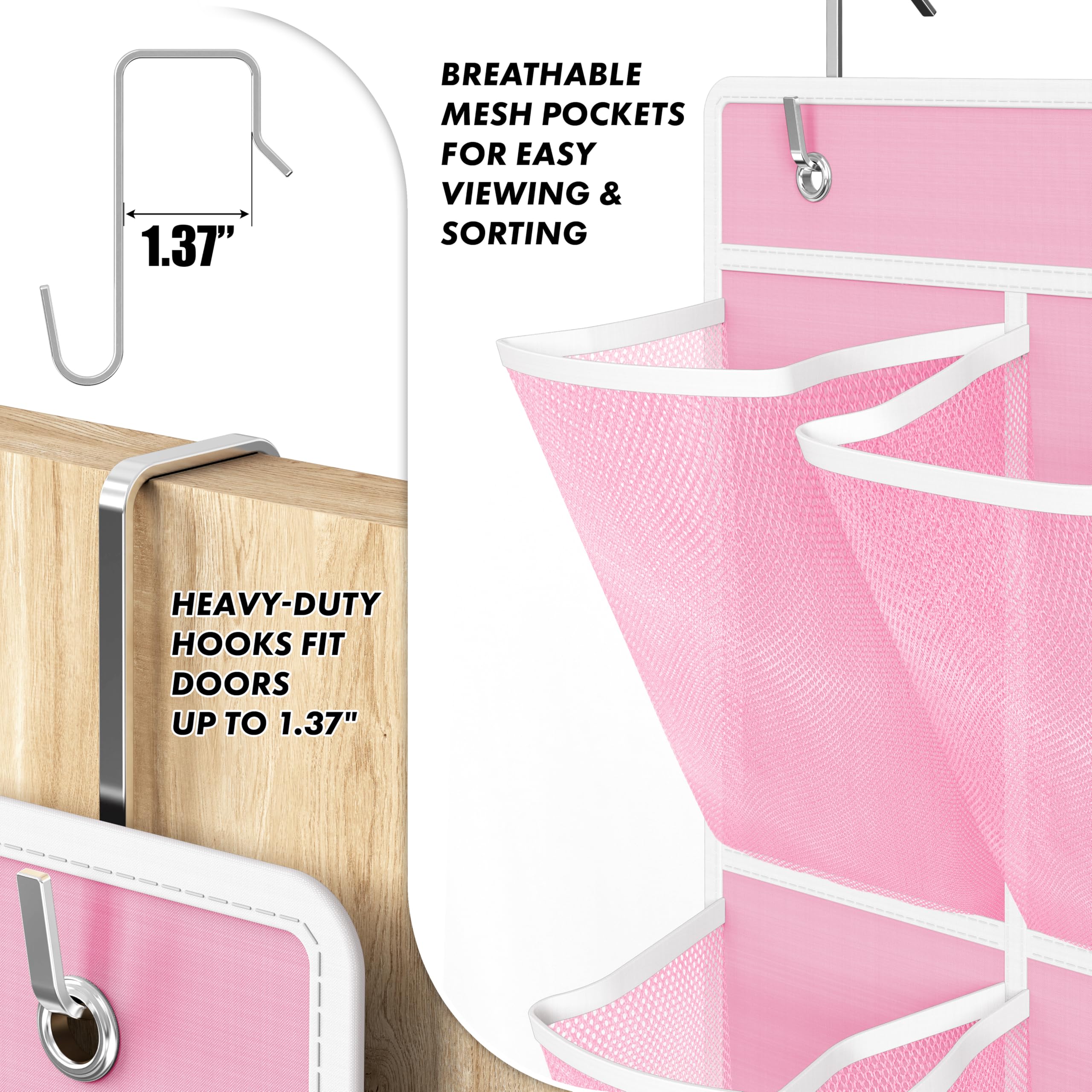 Simple Houseware 24 Pockets - 2Pk 12 Large Pockets Over Door Hanging Shoe Organizer, Pink