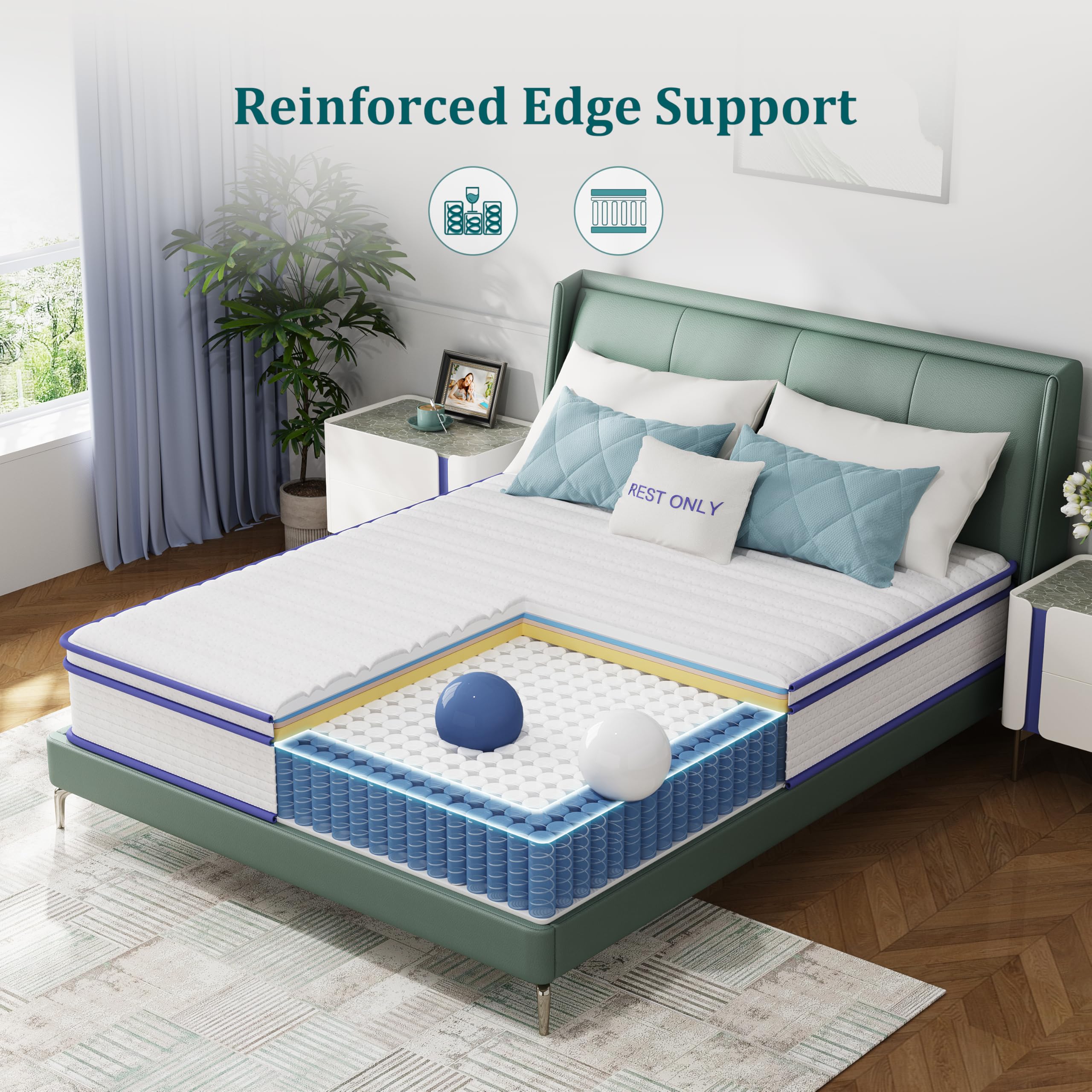 Queen Mattress, Rest Only 12 Inch Hybrid Mattress With Gel Memory Foam Queen Size Mattress In A Box, Individually Wrapped Pocket