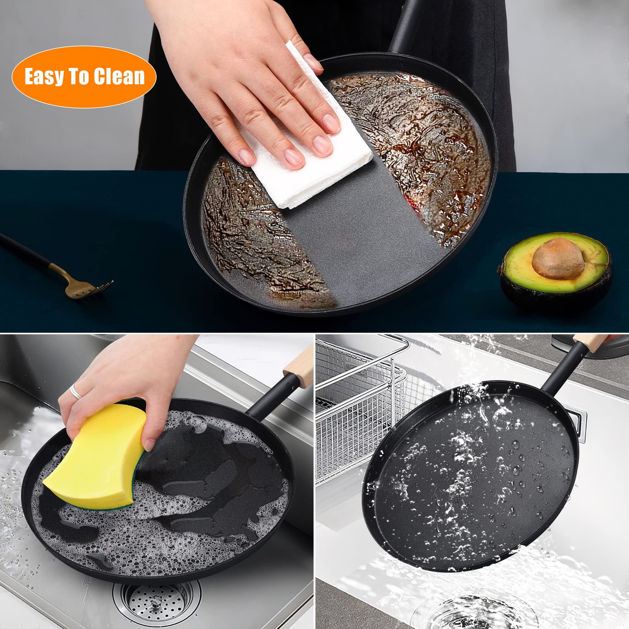 Bodkar Frying Pan Skillet 8-Inch Flat Griddle Pan, Lightweight Grill Pan With Wooden Handle For Camping Indoor Outdoor Cooking