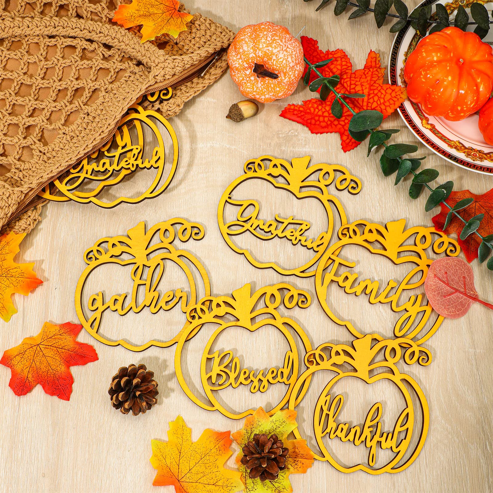 Jetec 20 Pieces Thanksgiving Cutout Letter Sign Pumpkin Dinner Plates Decor Thankful Blessed Grateful Inspirational Letter Cutou