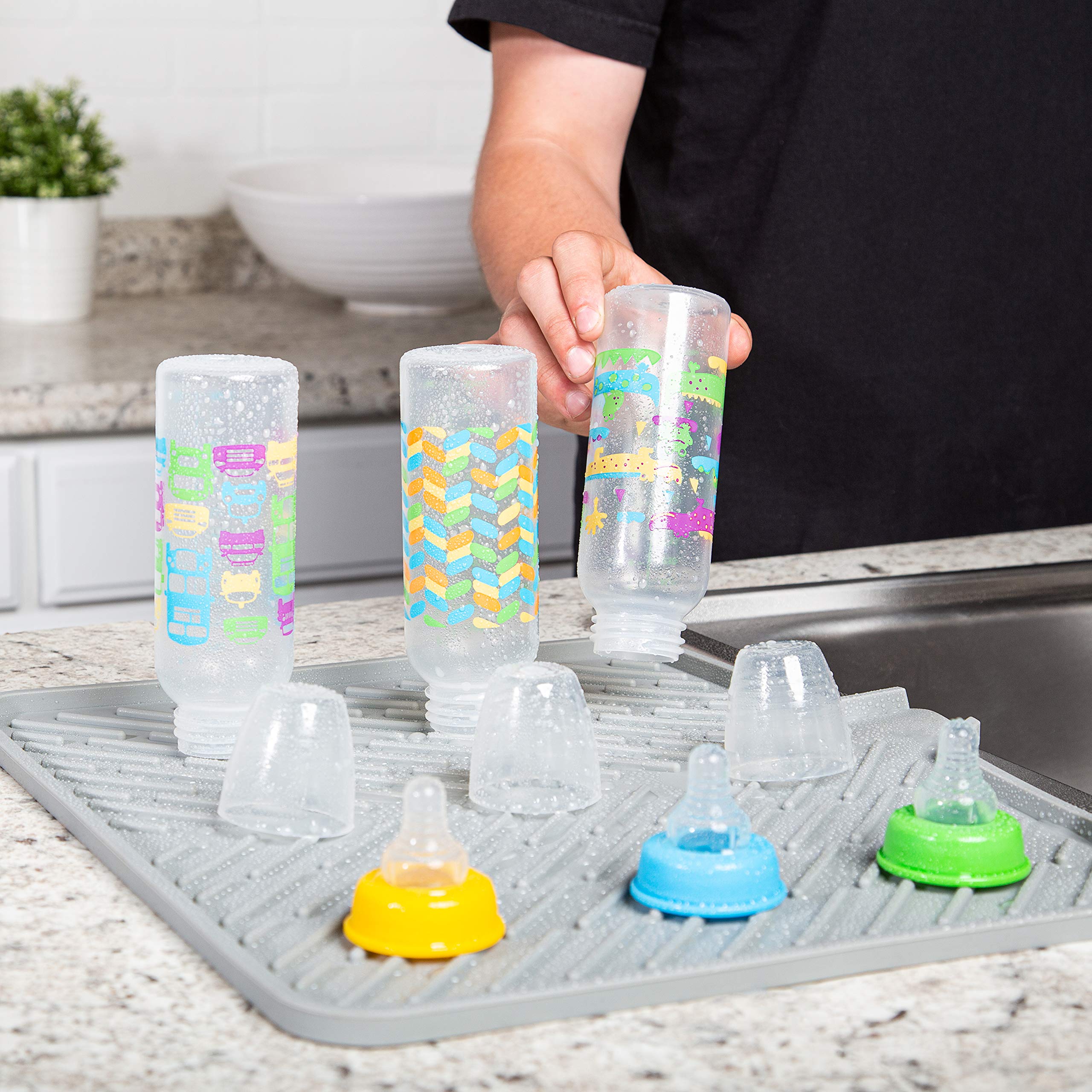 Luxet Silicone Dish Drying Mat With Built-In Drain Lip - Hygienic Drying Pad - Sturdy Compact Easy To Clean Tray Protects Surfac