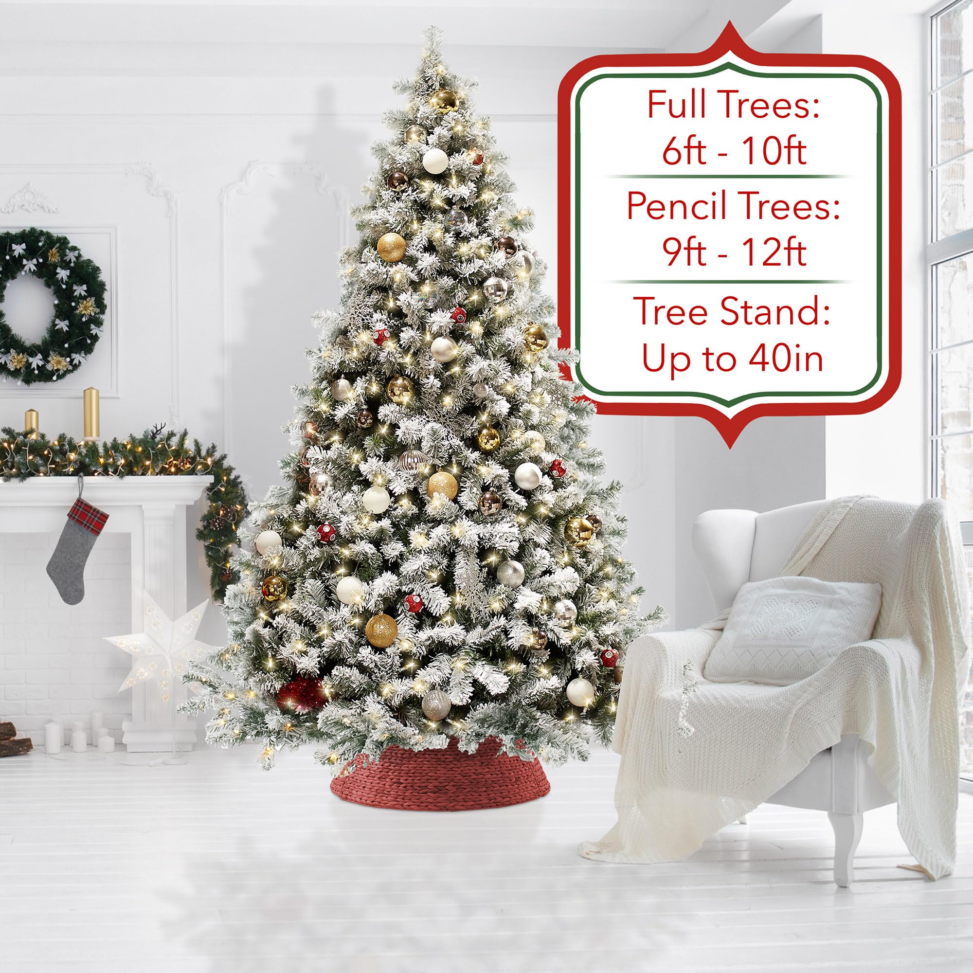 Casafield 42-Inch Christmas Tree Collar, Woven Water Hyacinth Tree Base Cover with Cord Cut Out, Red