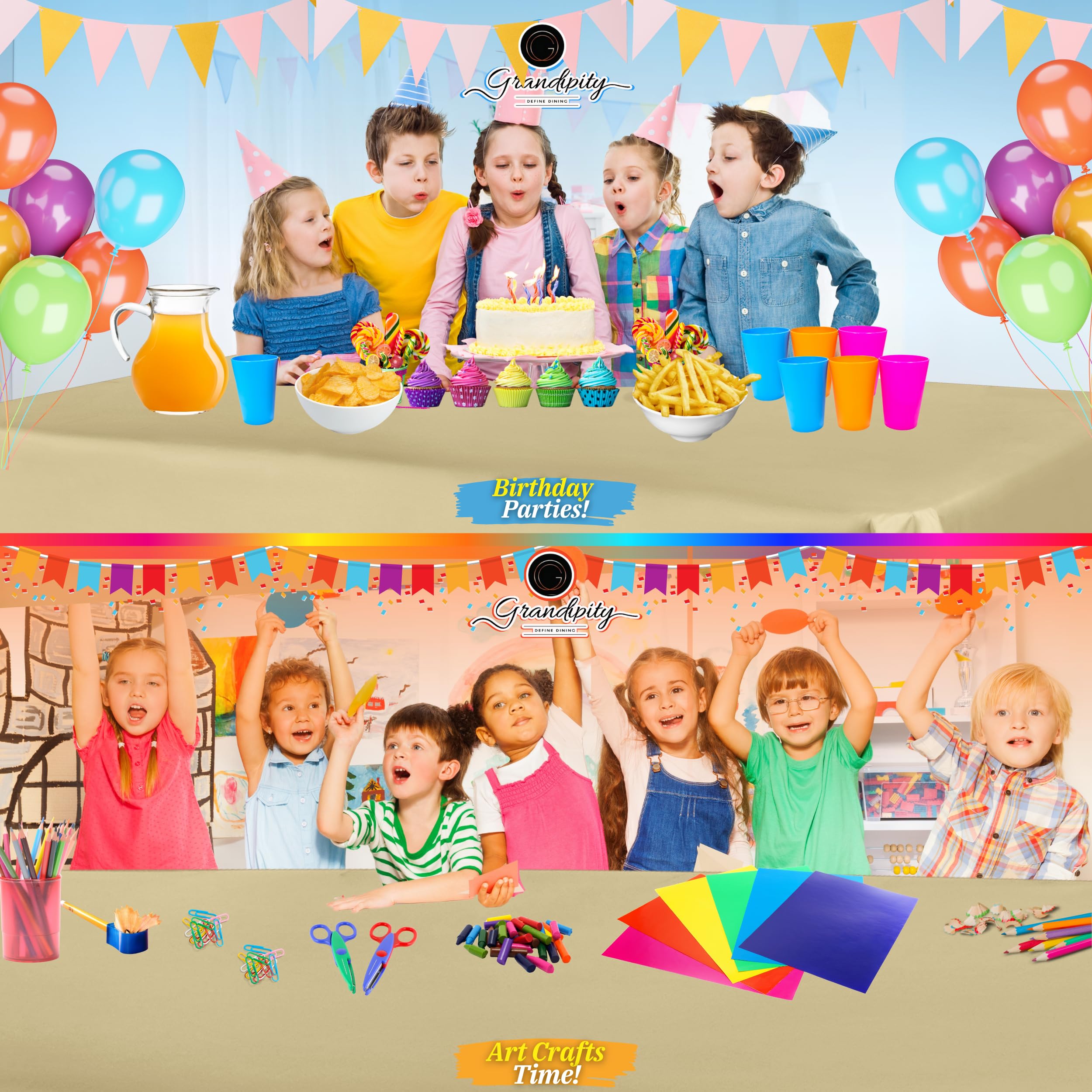 Grandipity Beige Plastic Table Cloth Disposable (6 Pk) 54In X 108In Plastic Tablecloths For Rectangle Tables - Premium Party Tab