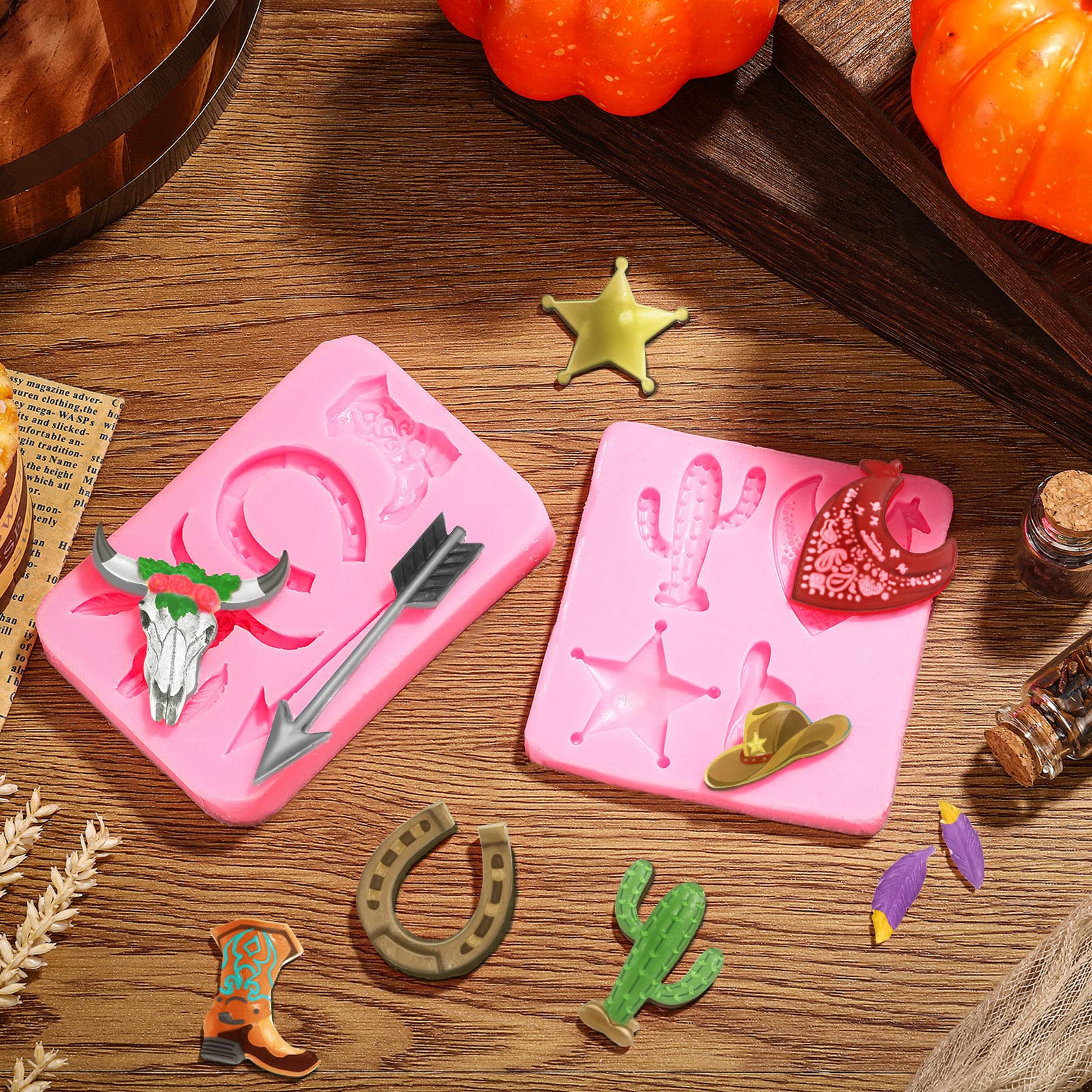 Set Of 8 Western Cowboy Chocolate Molds Bull Head Silicone Molds Feather Arrow Boot Horse Hoof Fondant Mold Chocolate Shoe Mold