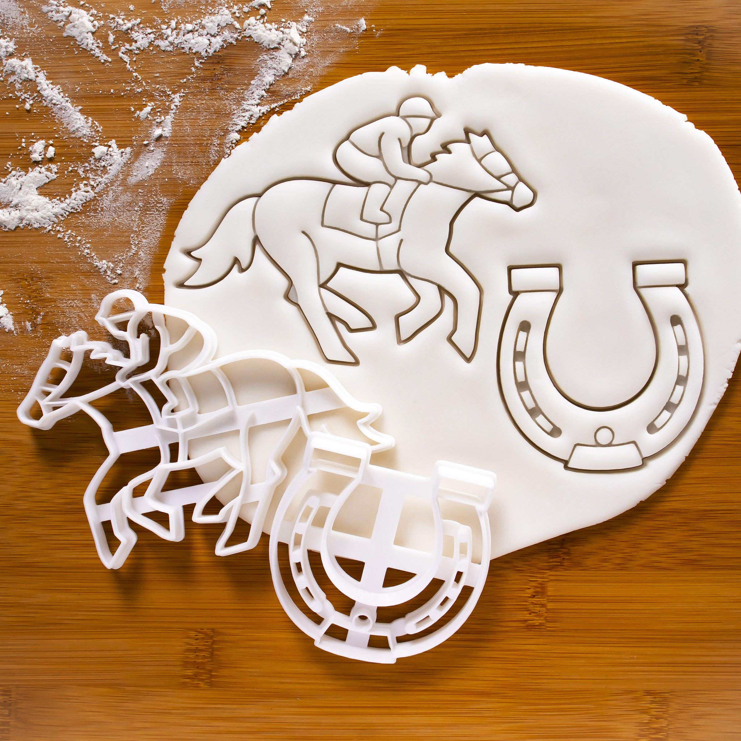 Set Of 2 Jockey Cookie Cutters (Designs: Jockey And Horse Shoe), 2 Pieces - Bakerlogy