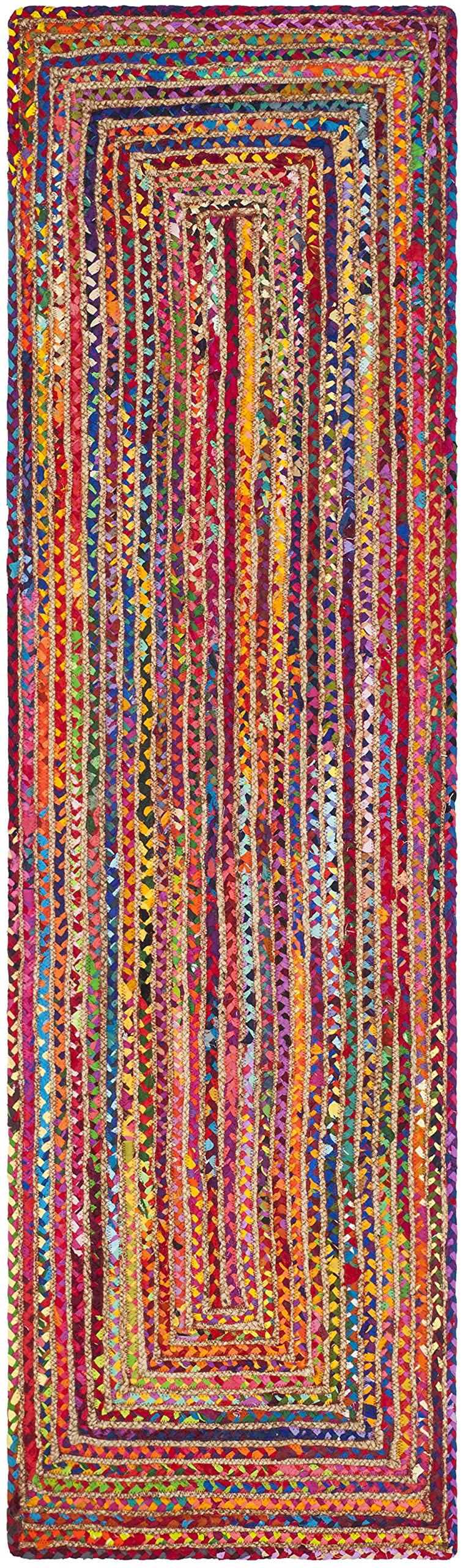 SAFAVIEH Cape Cod Collection Runner Rug - 23 x 14, Red & Multi, Handmade Boho Braided Jute & Cotton, Ideal for High Traffic Ar