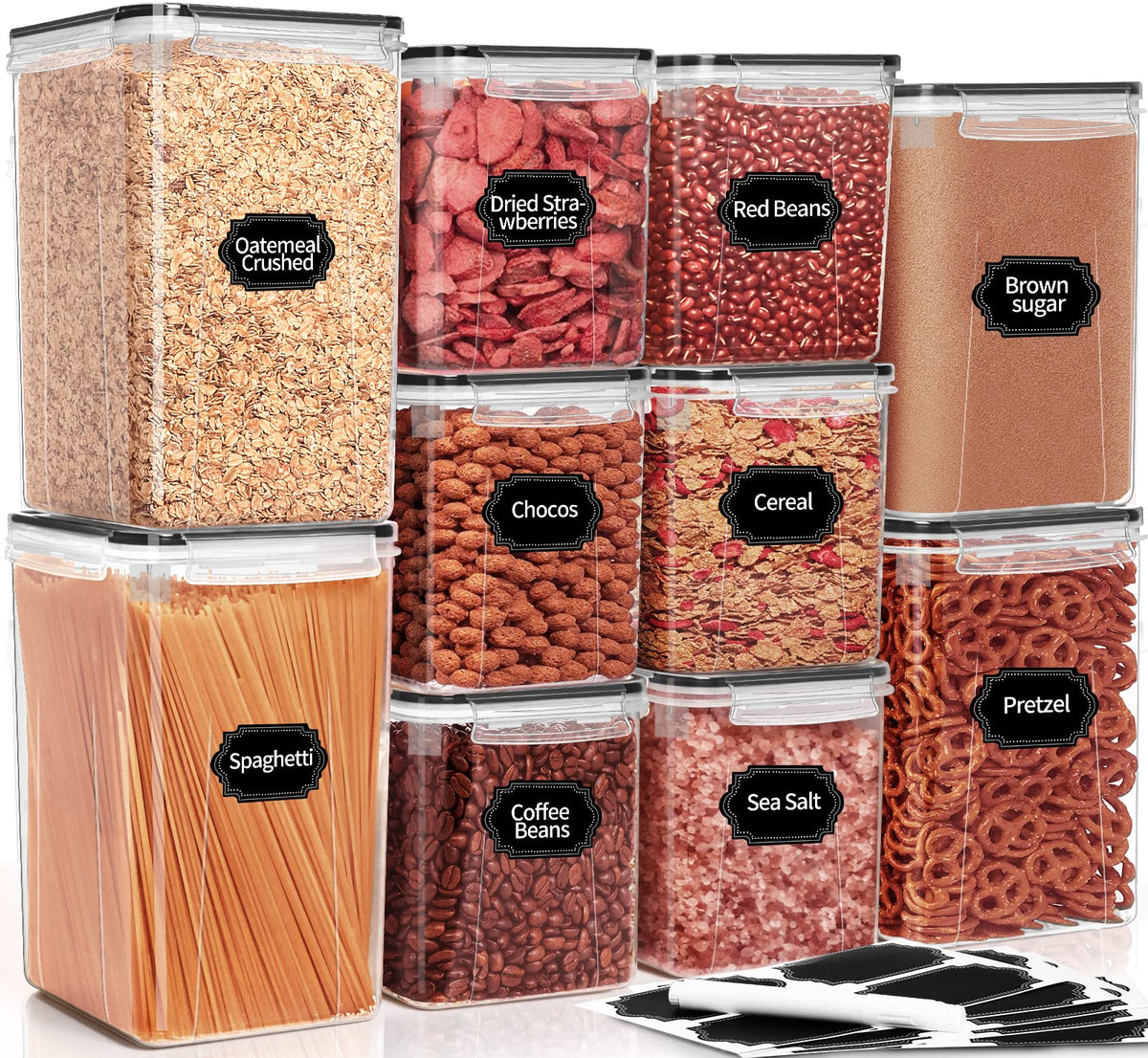 Praki Large Airtight Food Storage Containers With Lids, 10Pcs Plastic Cereal Storage Containers, Kitchen & Pantry Organizers And
