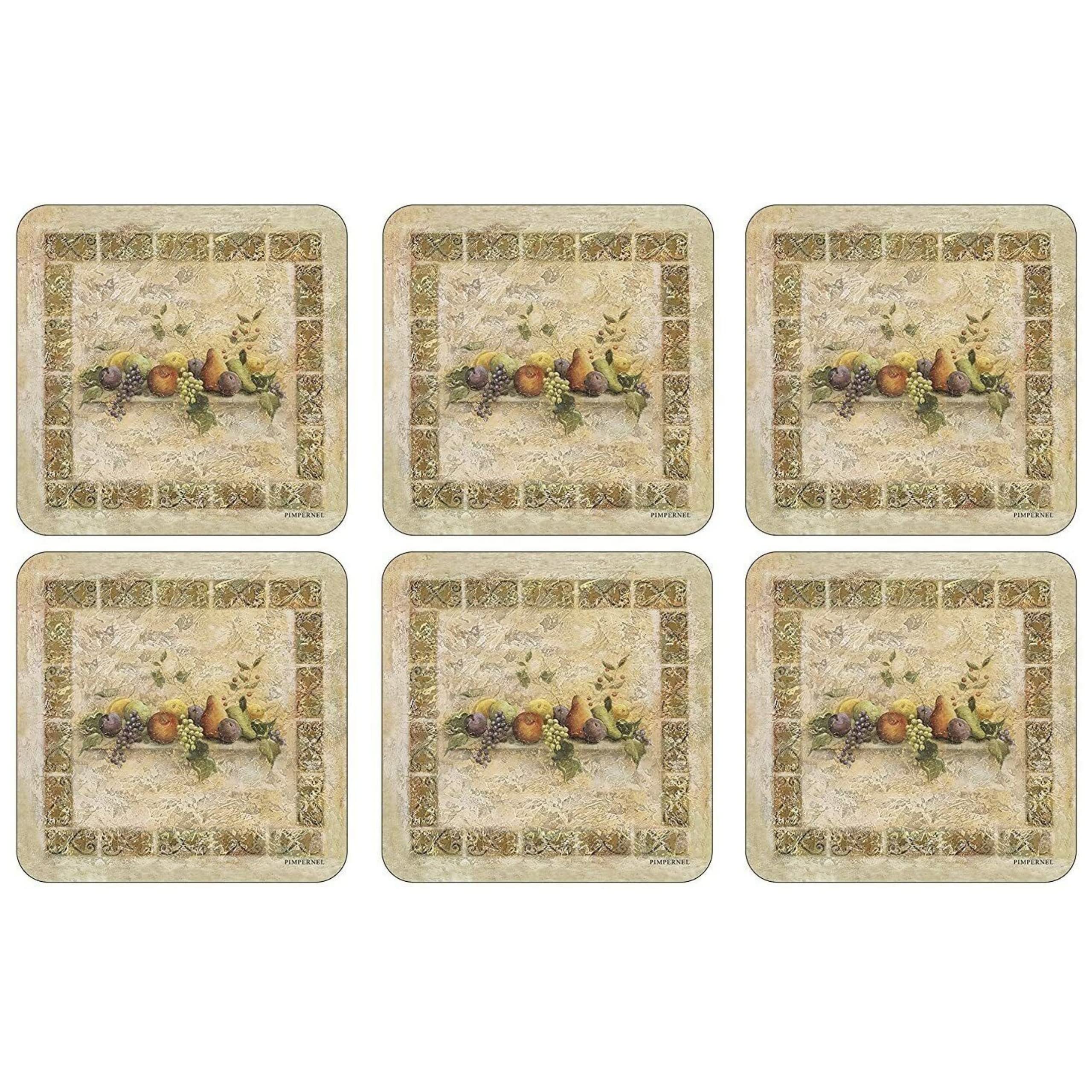 Pimpernel Tuscan Palette Collection Coasters | Set Of 6 | Cork Backed Board | Heat And Stain Resistant | Drinks Coaster For Tabl
