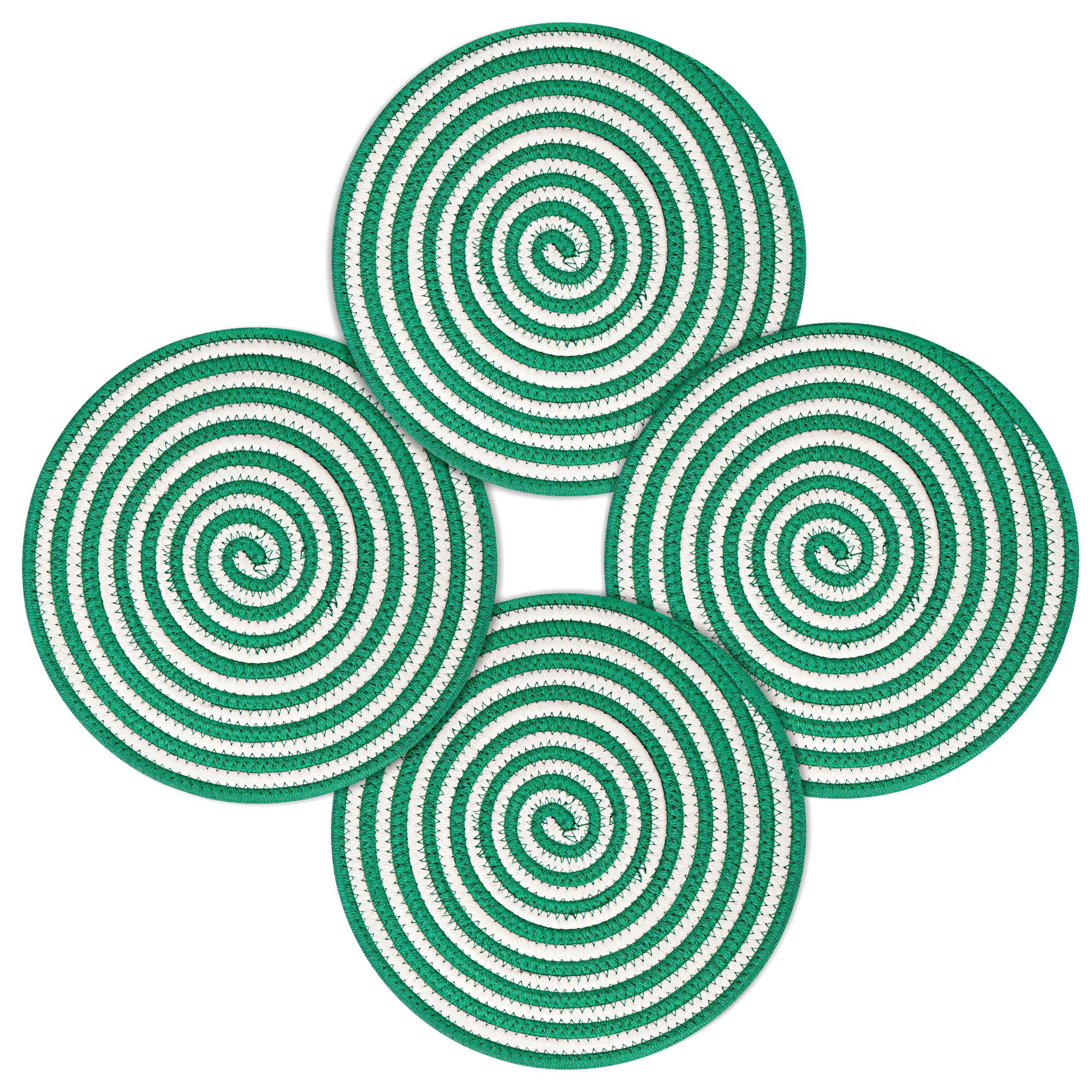 Fanquare 12 Inch Round Braided Placemats Set Of 4 Christmas Green Striped Cotton Rope Woven Table Mats Durable Non-Slip Placemat
