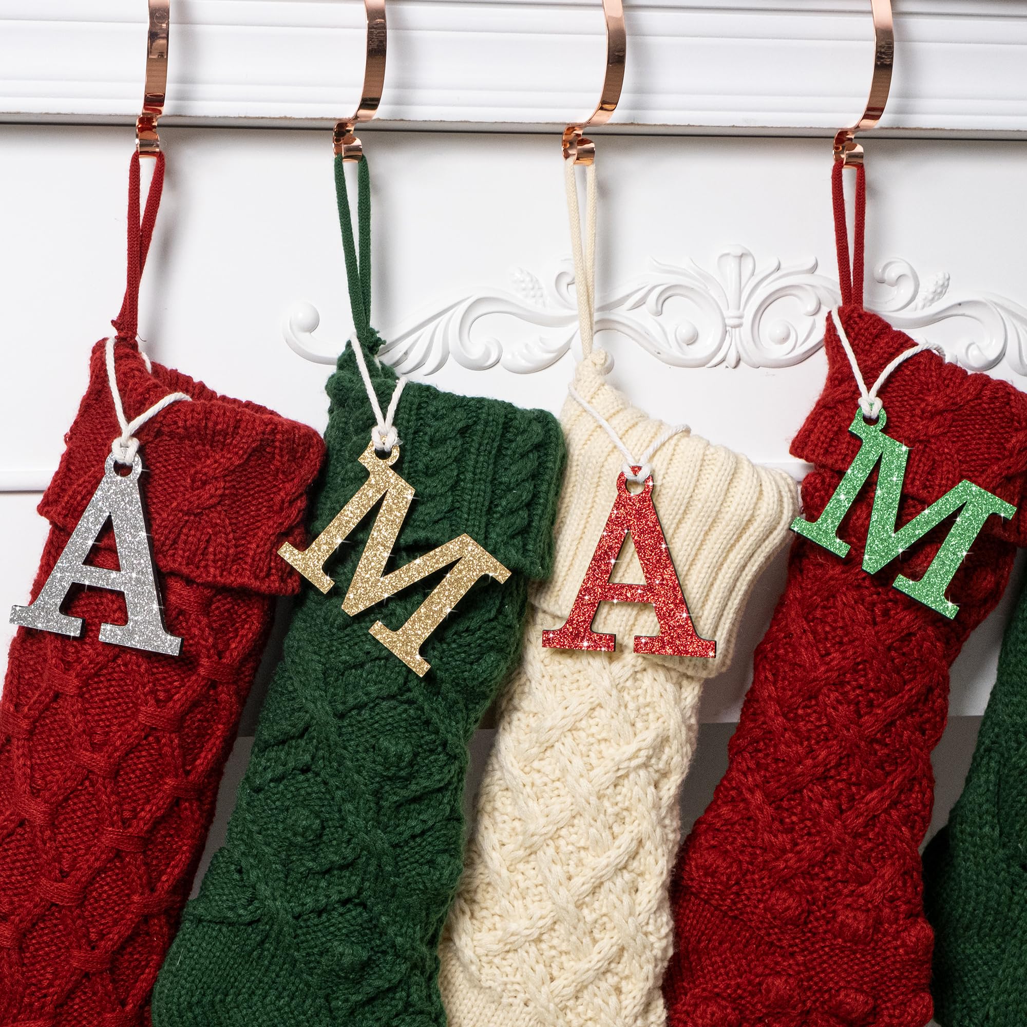 Personalized Wooden Letter Tags Name for Christmas Stockings 4 Inch Letters Custom Cutout Modern Farmhouse Rustic Country Family