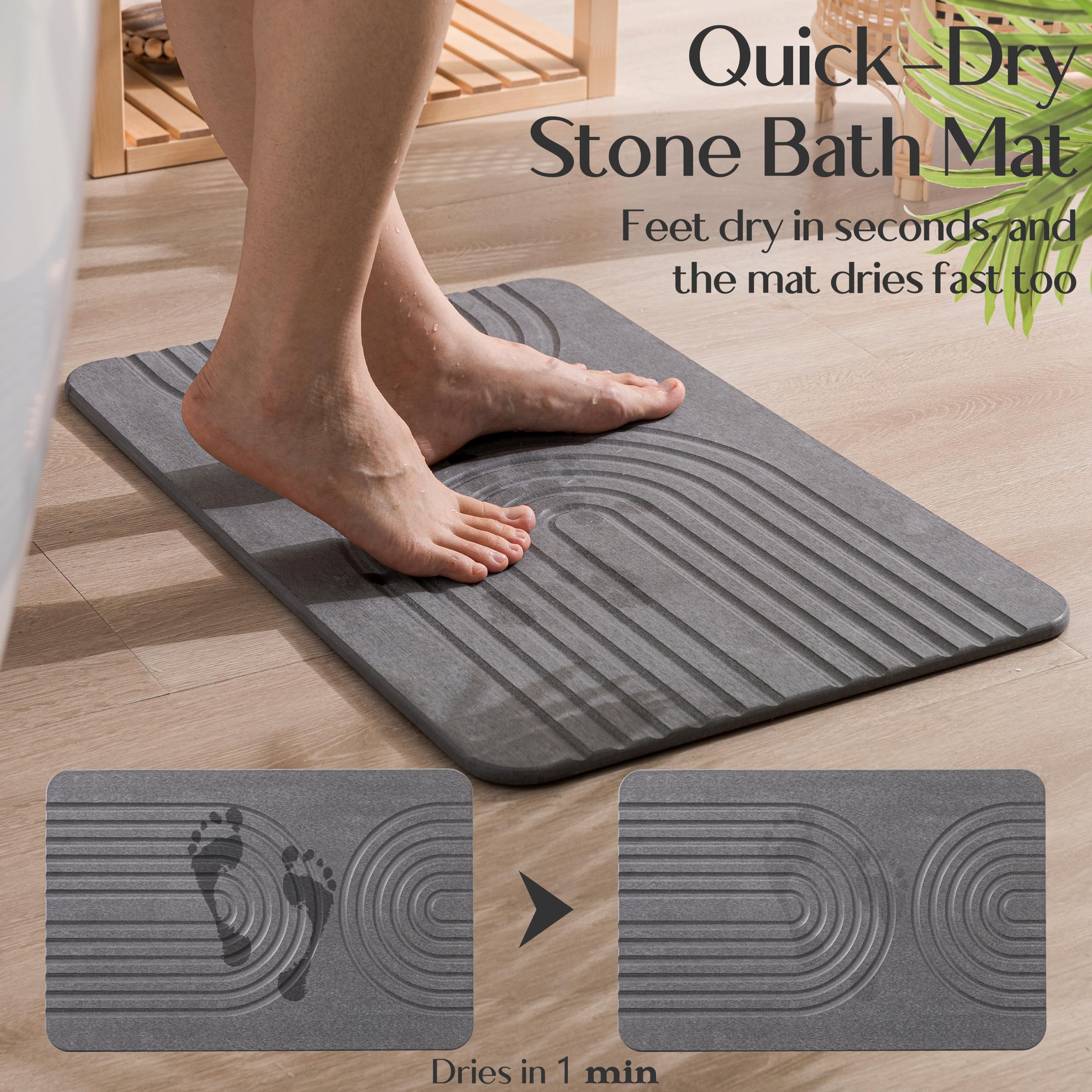 Hblife 23.5'' X 15'' Stone Bath Mat, Quick Dry Bath Mats For Bathroom, Non Slip Bathroom Floor Mat, Modernized Magic Mat For Bat