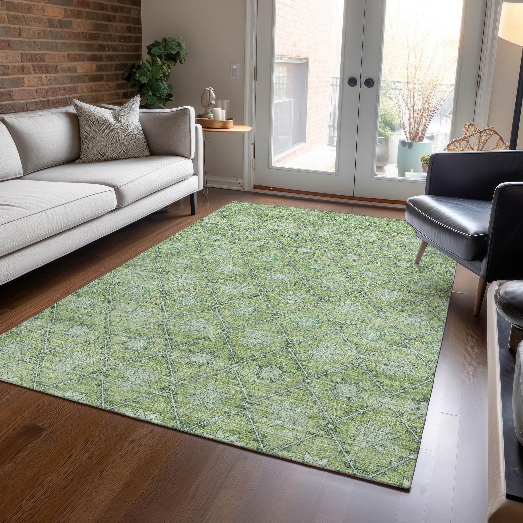 Machine Washable Indoor/Outdoor Chantille Green 10 x 14 Rug