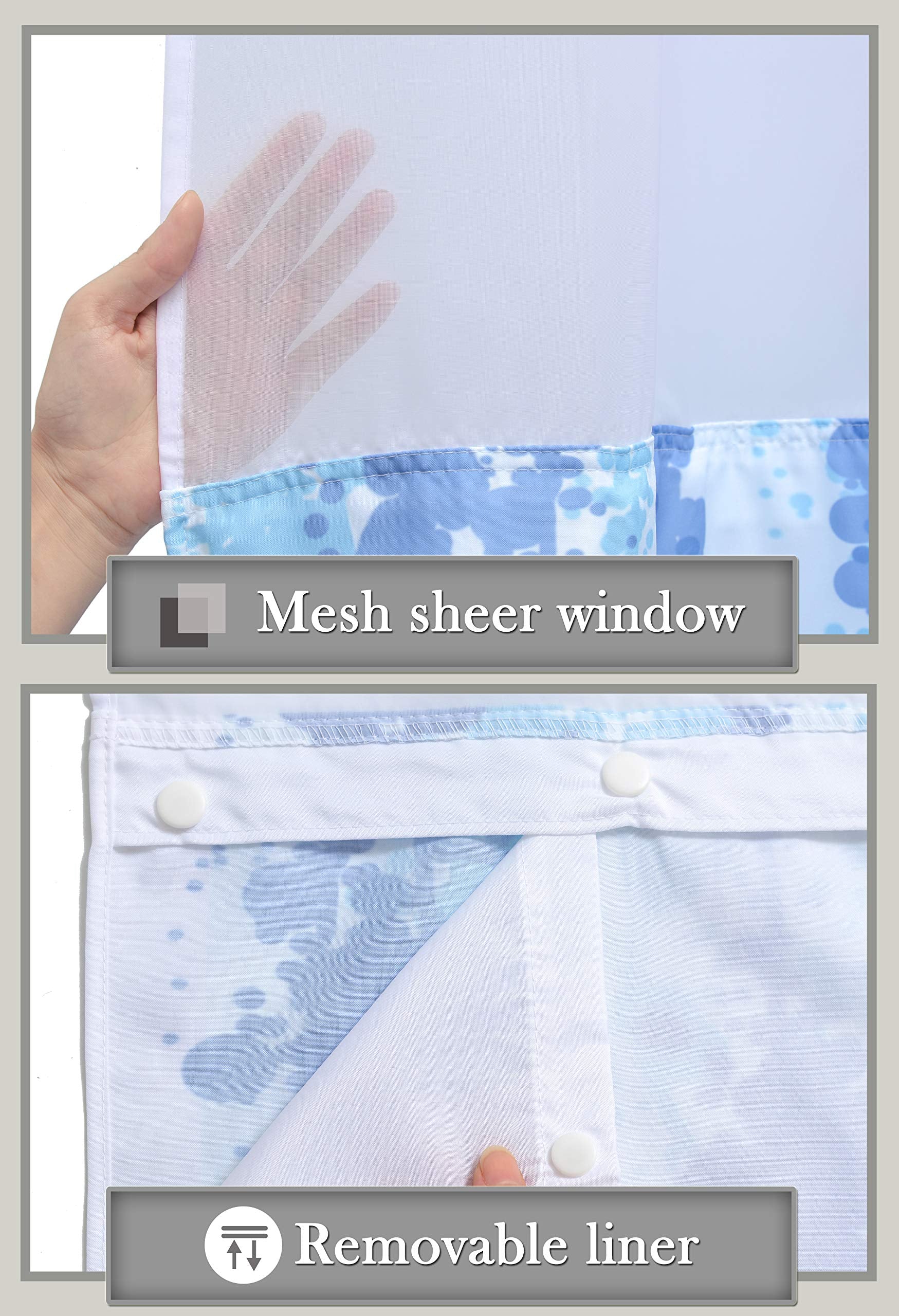 Conbo Mio Hotel Style Shower Curtain for Bathroom with Snap in Liner Water Repellent Machine Washable Shower Curtain (Rendering-Blue  71'' (W) x 74''(H)