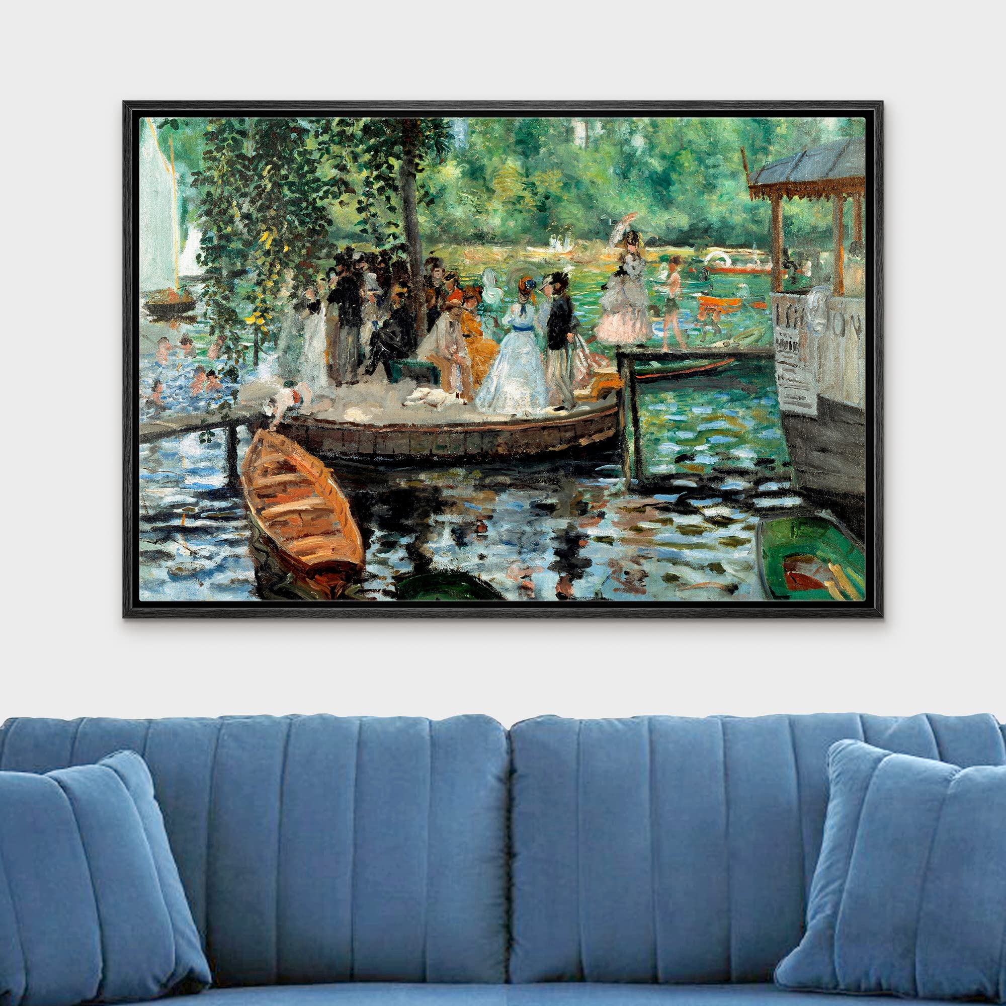 Wall26 - La Grenouillere By Pierre-Auguste Renoir - Framed Canvas Print Wall Art Famous Oil Painting Reproduction - 24''X36'' Bl
