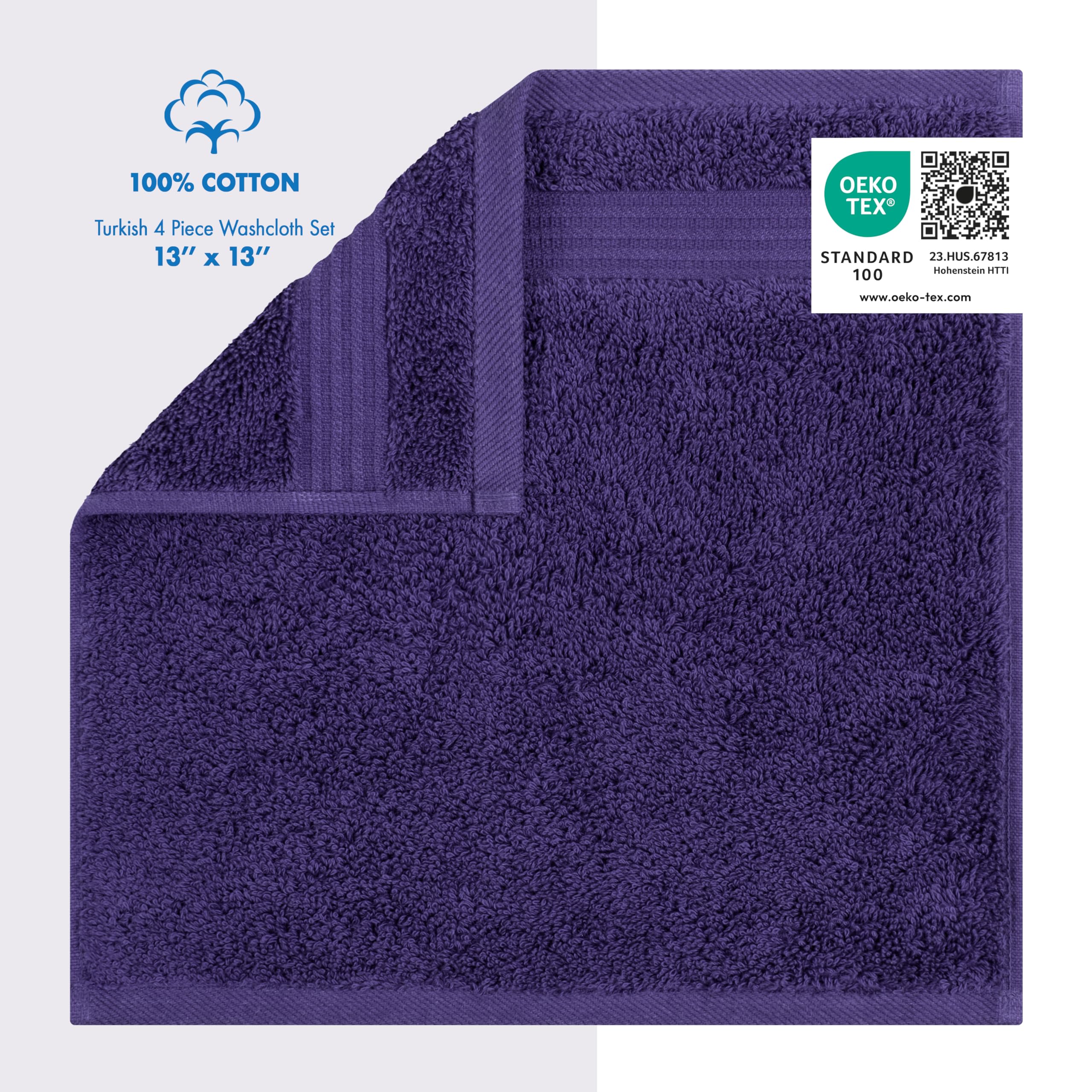 Cotton Paradise 100% Cotton Turkish Washcloths For Bathroom, 4 Piece Soft Absorbent Small Hand Face Towels Wash Rags For Body, P