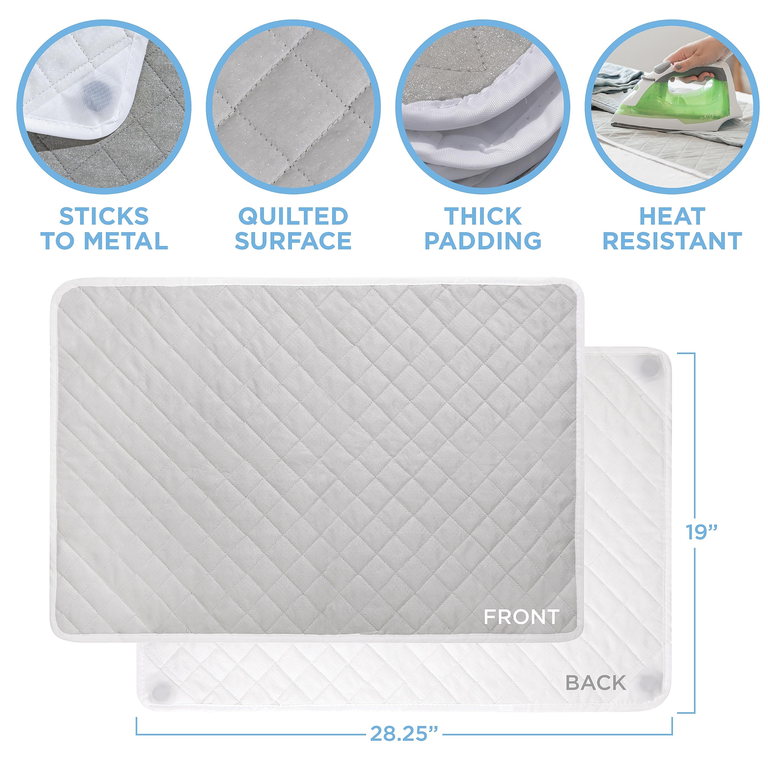 Holdn Storage Ironing Mat, Magnetic Laundry Mat, 28.25    X 19   , Gray, Quilted, Washer And Dryer Countertop, Ironing Pad