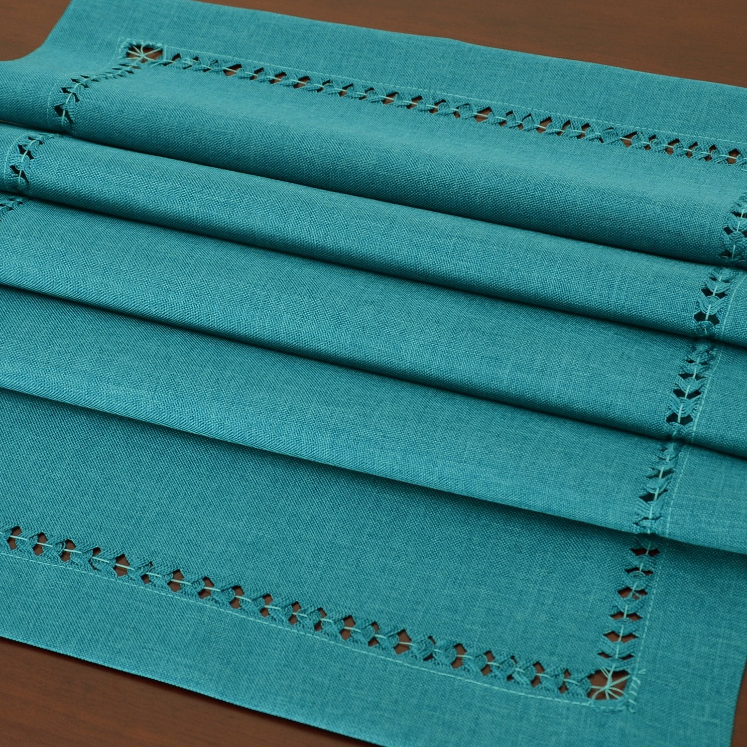 Grelucgo Handmade Hemstitch Short Teal Table Runner Dresser Scarf, Rectangular 14 By 48 Inch
