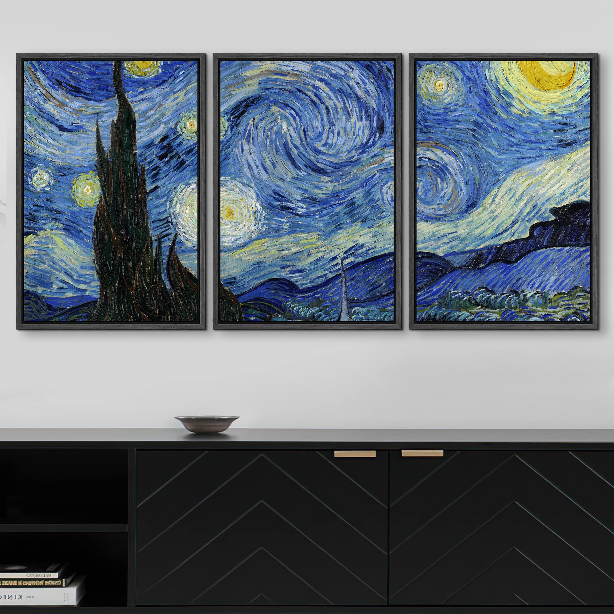 Wall26 Framed Canvas Print Wall Art Set Starry Night By Vincent Van Gogh Nature Wilderness Illustrations Fine Art Relax/Calm Mul
